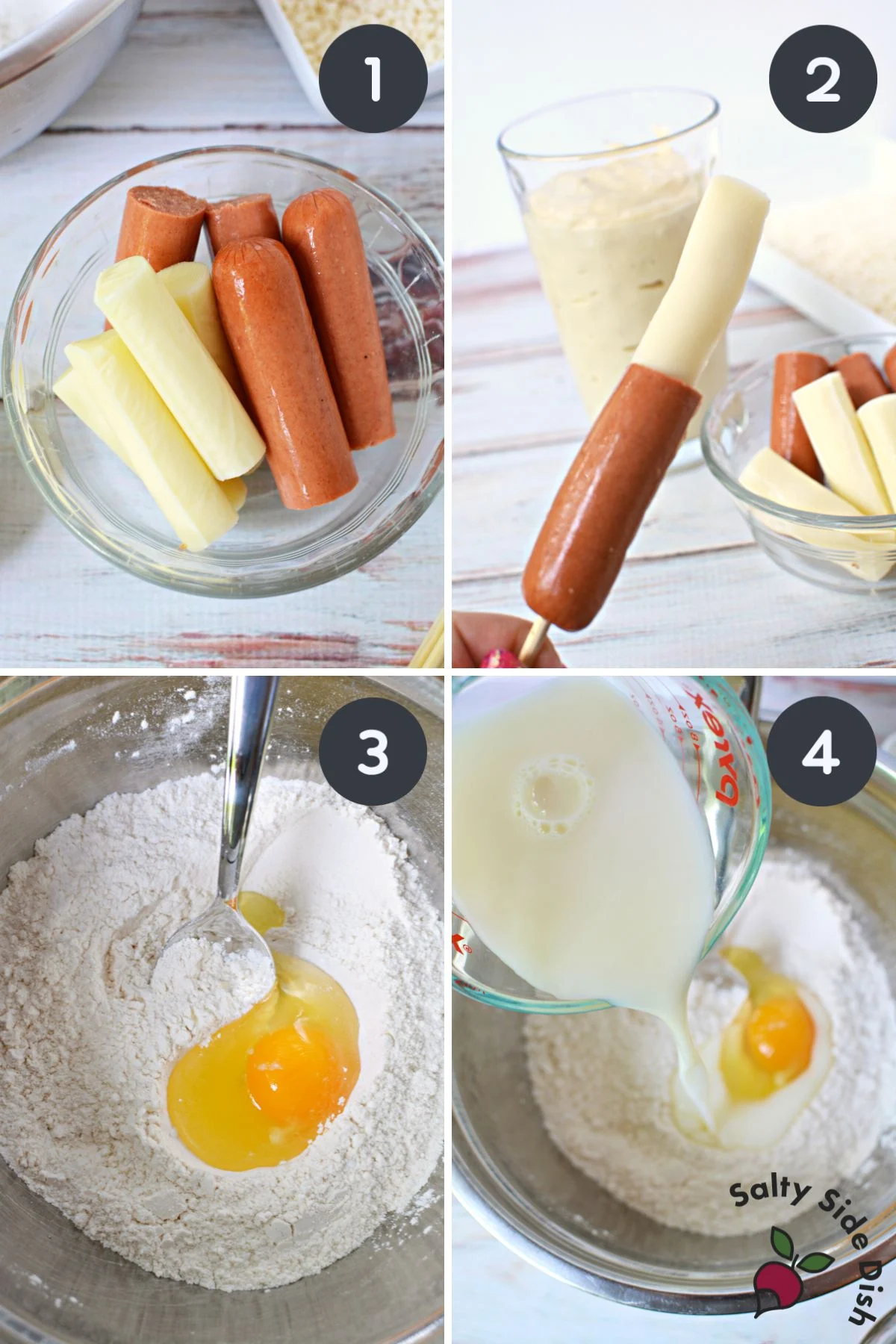 how to skewer cheese and hot dog.