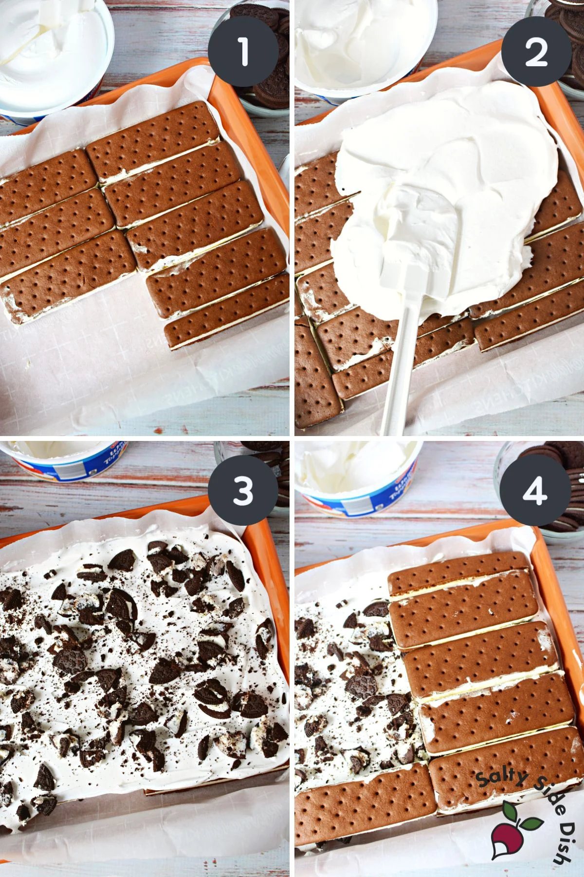 the easiest way to layer ice cream sandwiches for a cake.