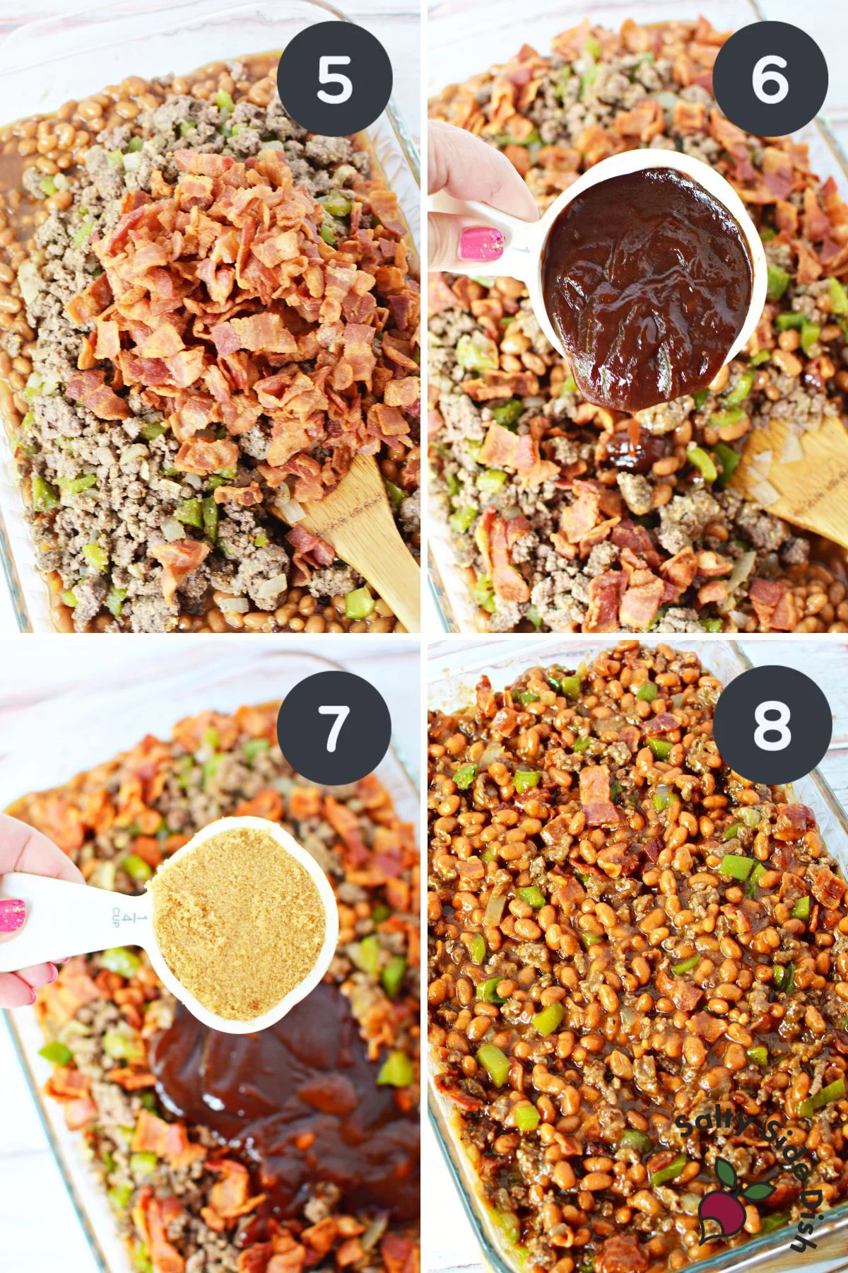 pouring ingredients in a bean recipe.