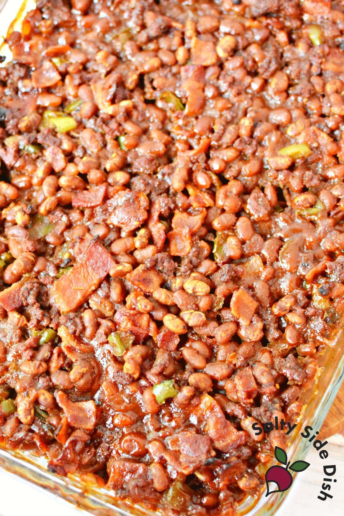 easy cowboy beans with beef and beans.