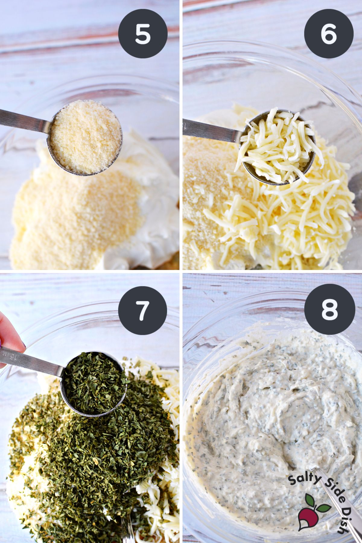 mixing all herbs like sour cream, cheese, and dried seasonings into mashed garlic.