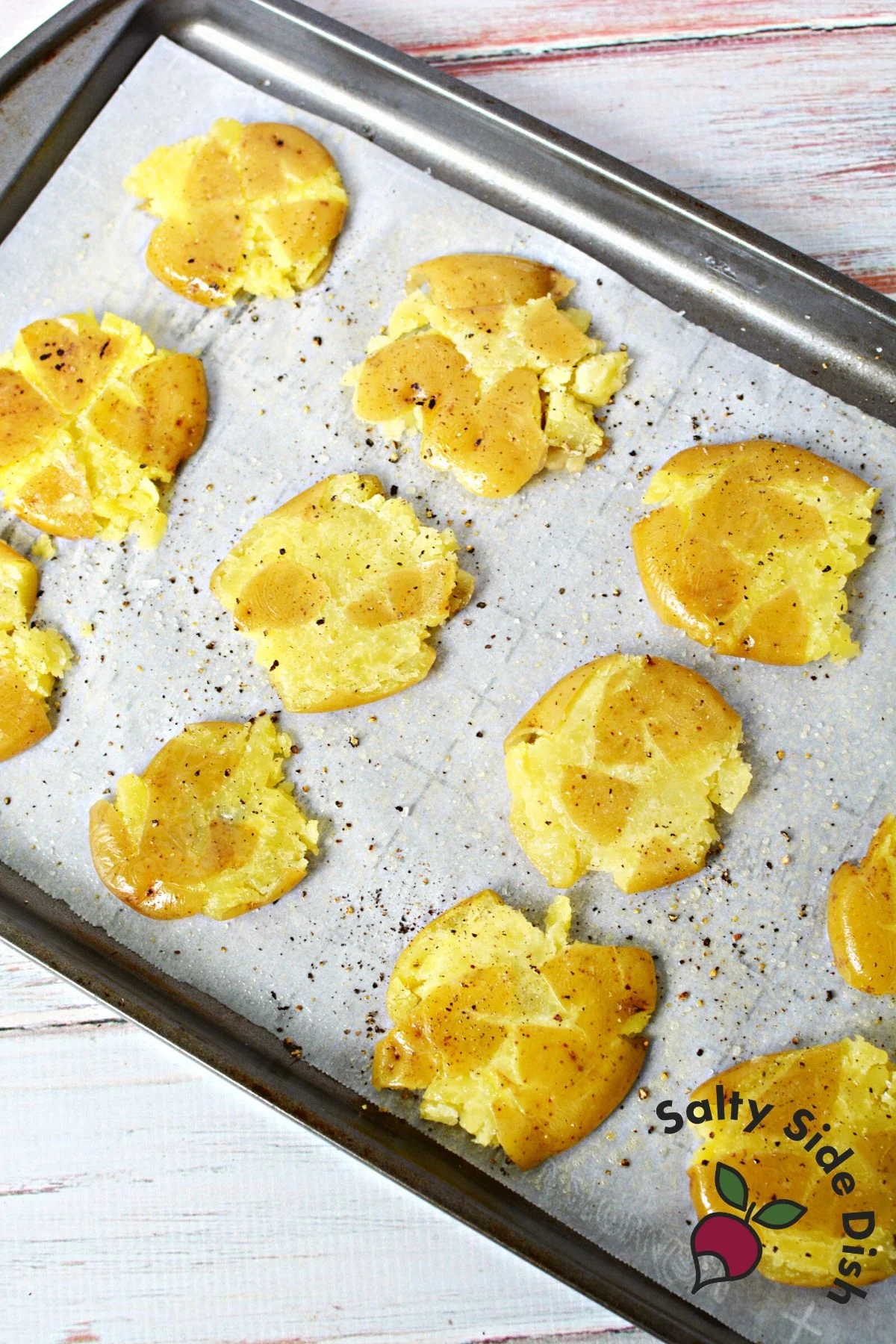 easy smashed potatoes as a base for pizza.