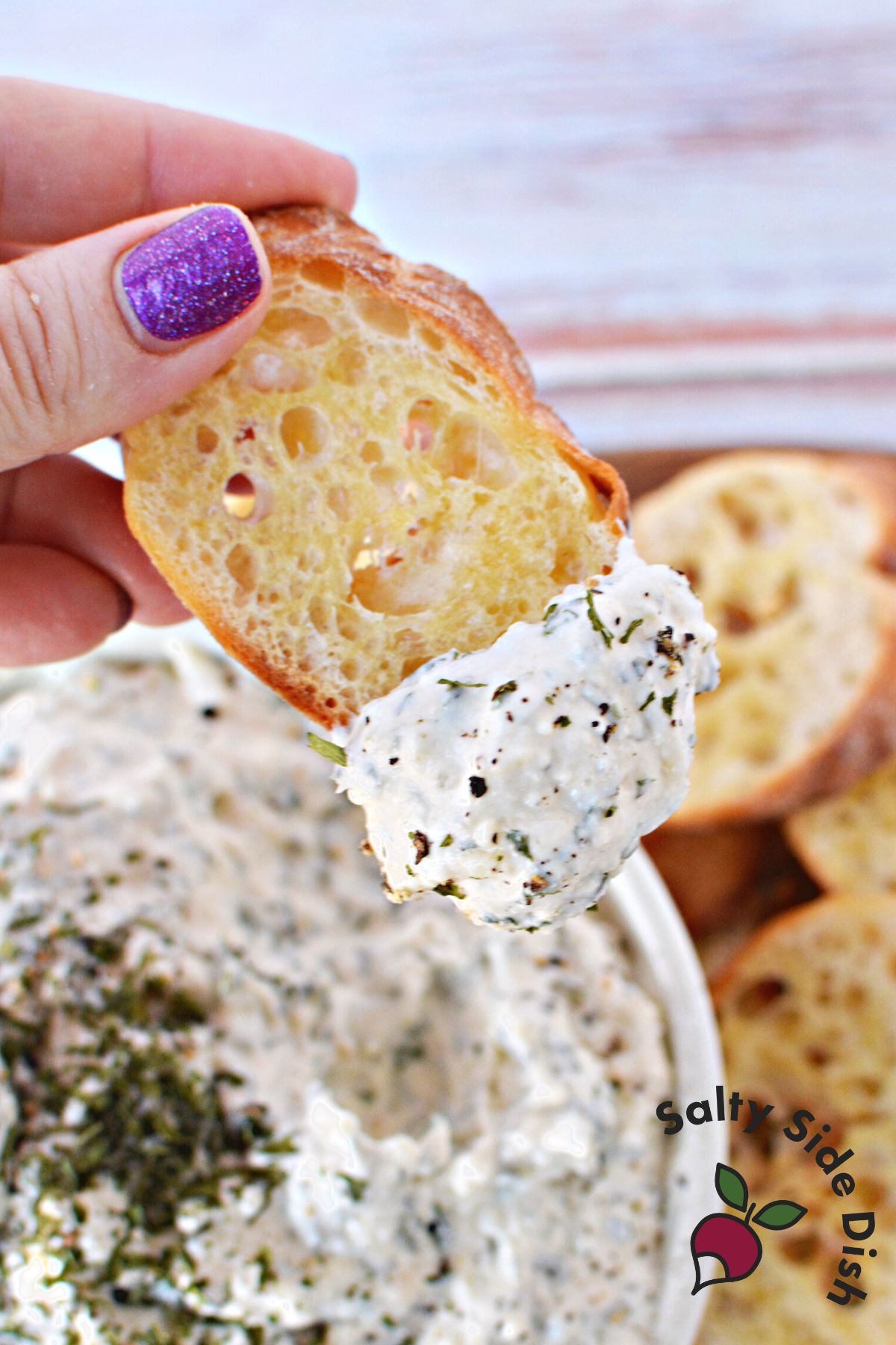 roasted garlic dip on toasted bread.