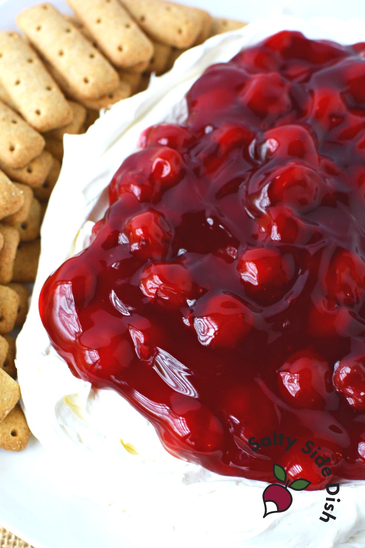plate of cherry cheesecake dip ready for fall parties.