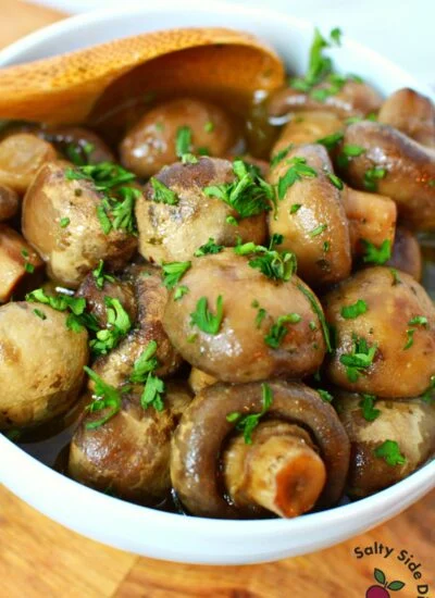 serving 4 ingredient mushrooms in a bowl.