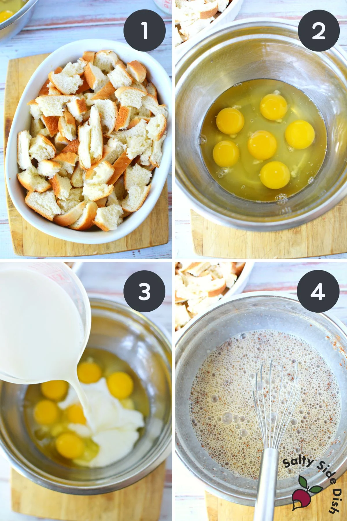 how to combine french toast casserole ingredients in a bowl.