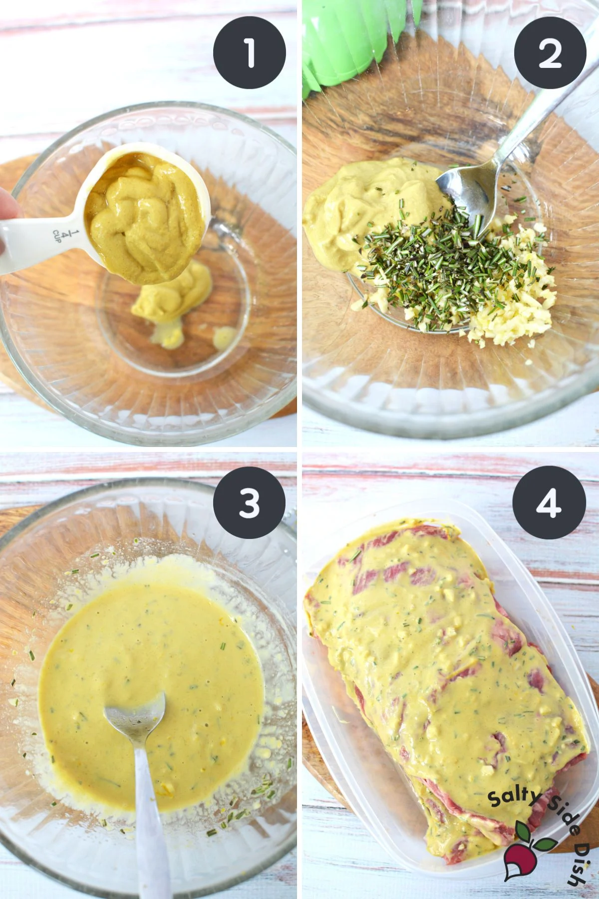 marinade on skirt steak with mustard and lemon.