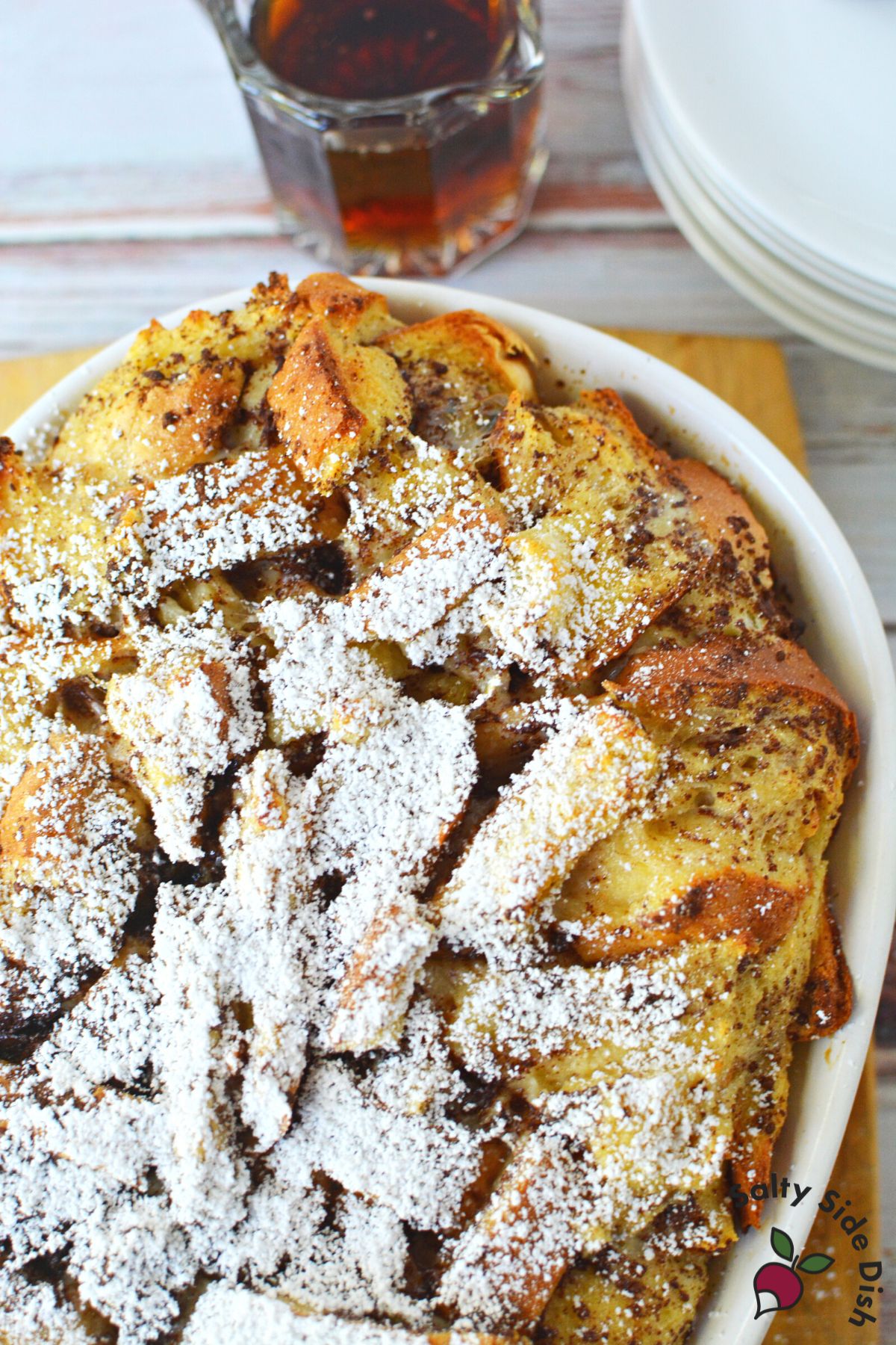 french toast casserole in a bowl.