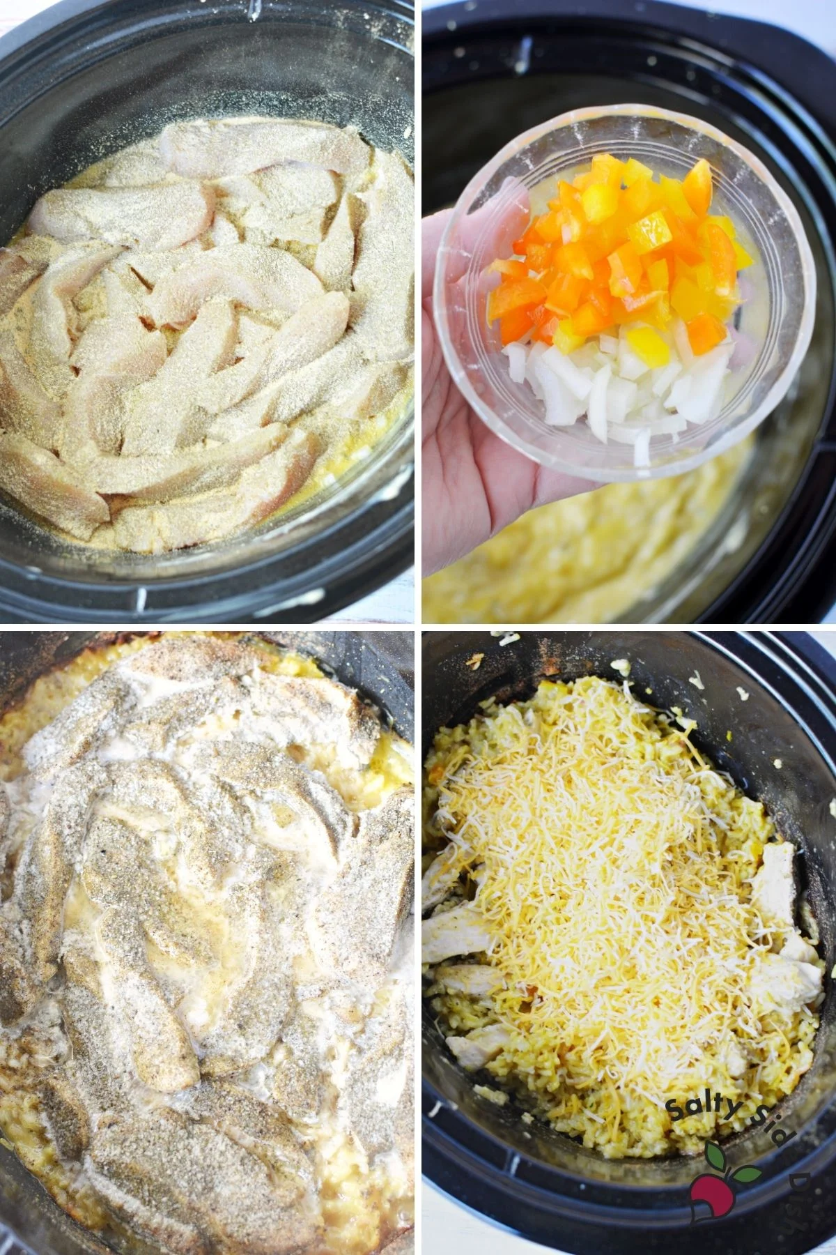 add shredded cheese to chicken in crockpot.