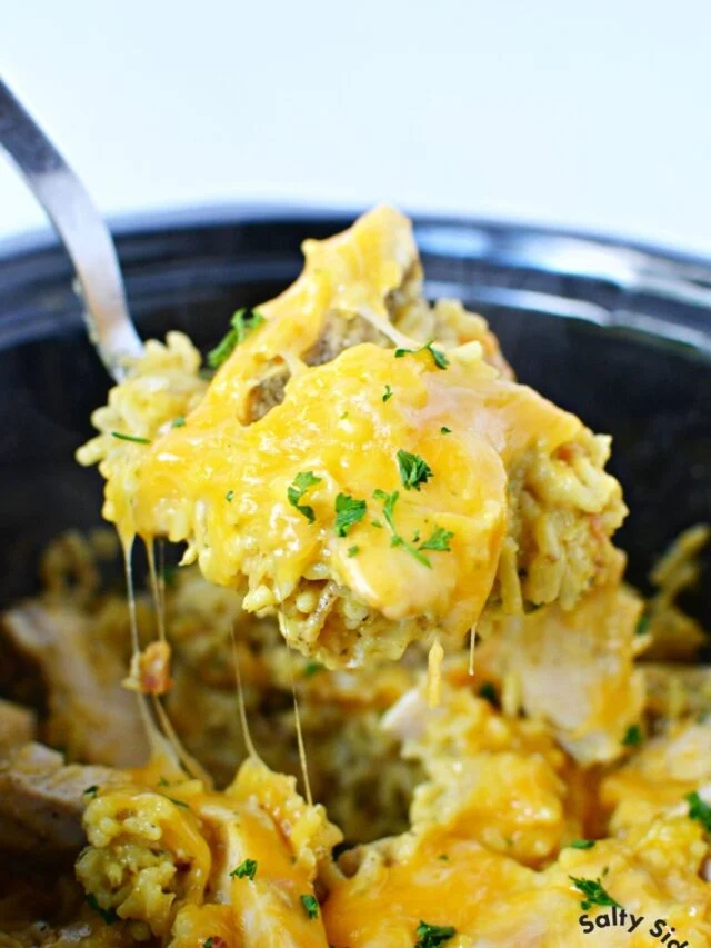 recipes for rice and chicken with a spoon of the dinner.