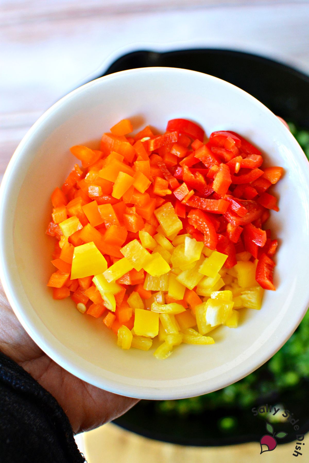 colored diced bell peppers.