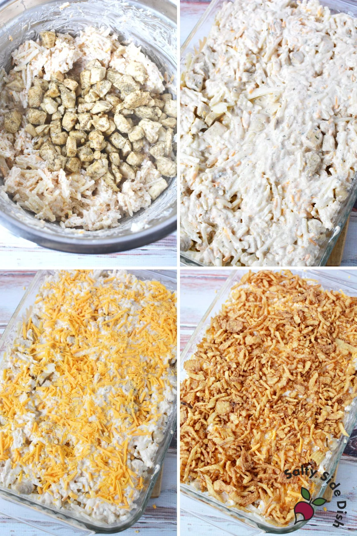 easy hashbrown casserole made with chicken.