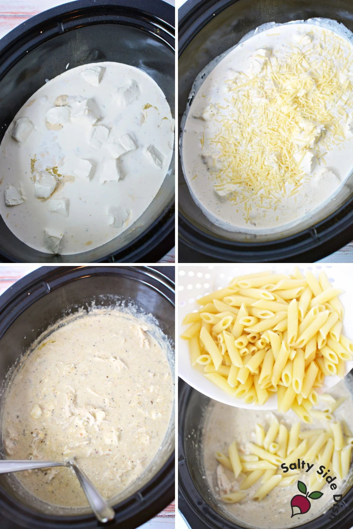 add cream cheese and shredded parm to top of chicken and cook.