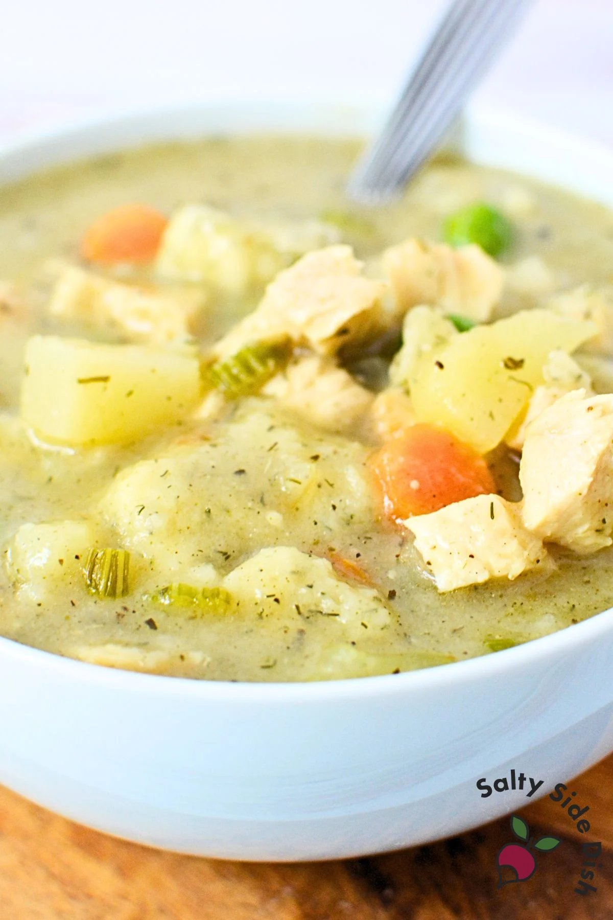 homemade chicken stew in a bowl.