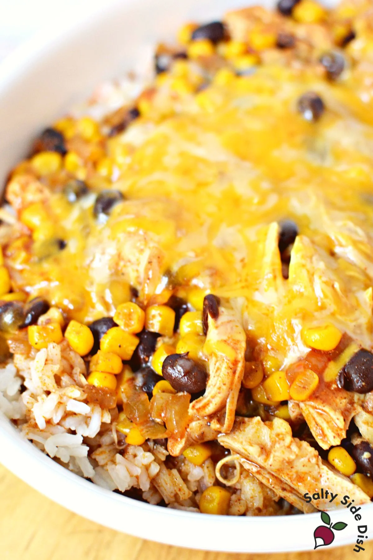 chicken enchilada casserole recipe with lots of cheesy goodness.