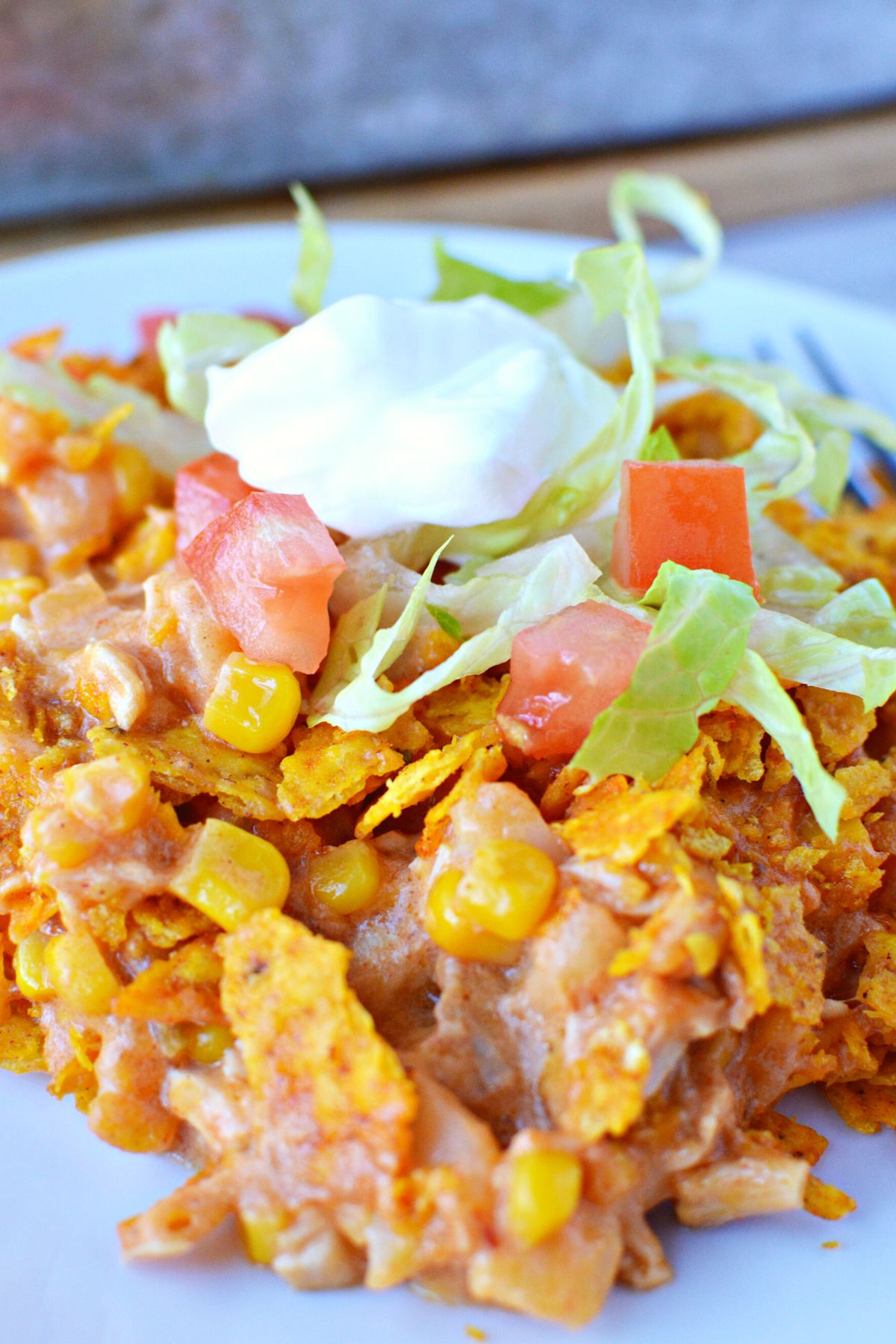 tiktok viral chicken casserole on a plate.