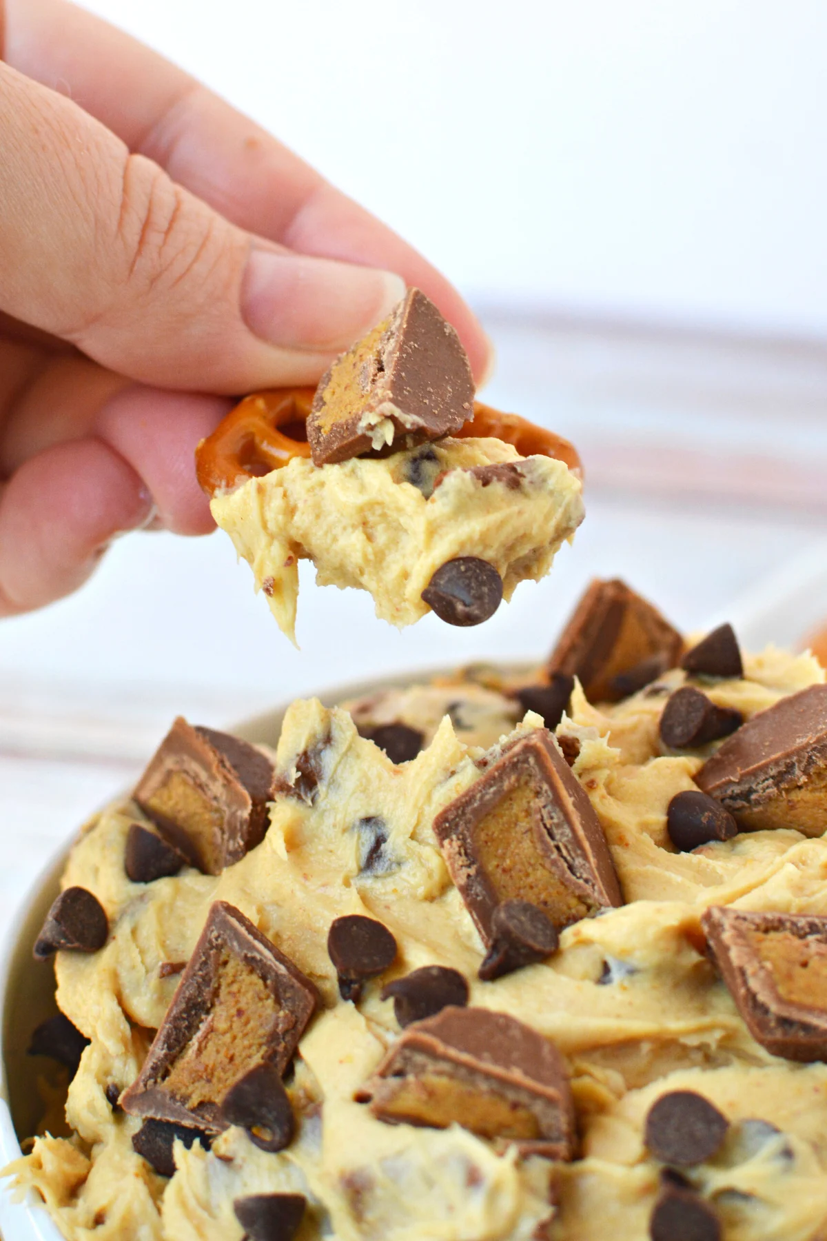 pretzels dipping into viral tiktok reeses dip.