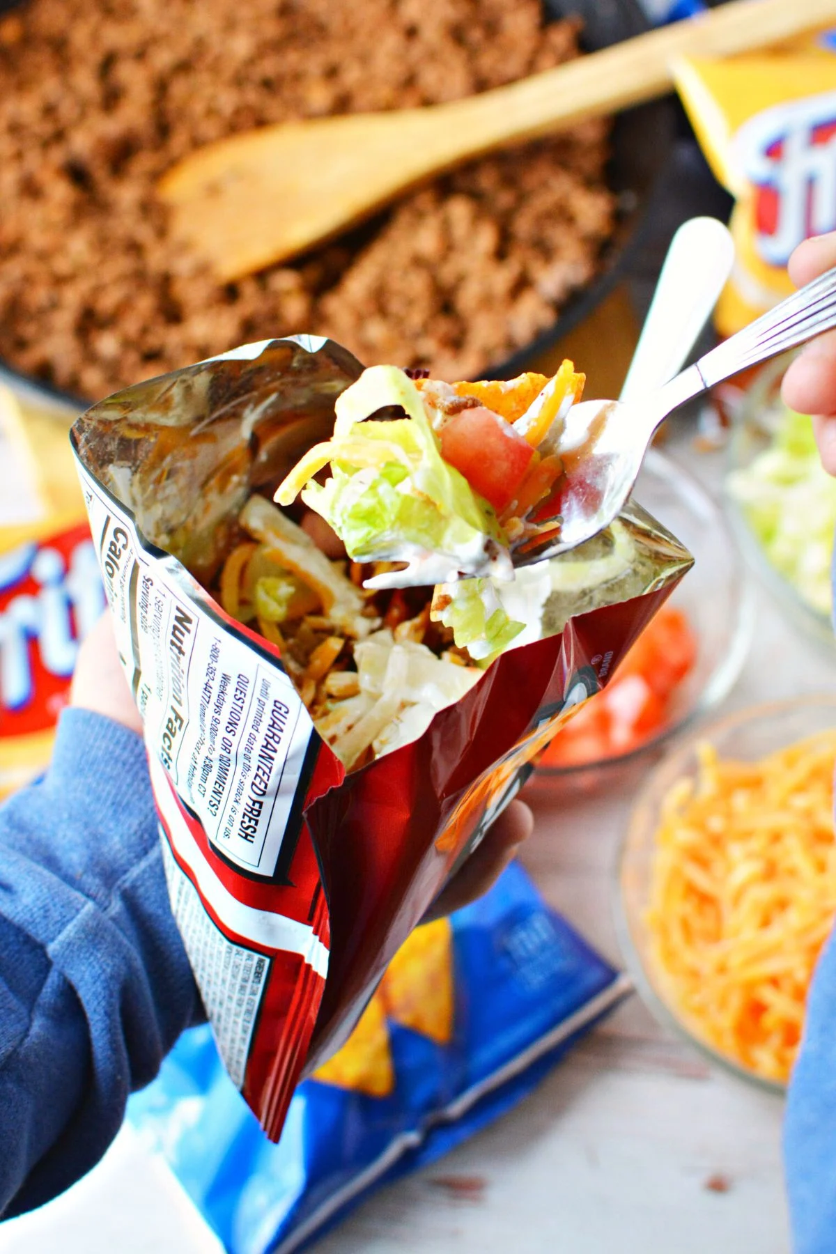 walking tacos in a bag make for an easy portable dinner.