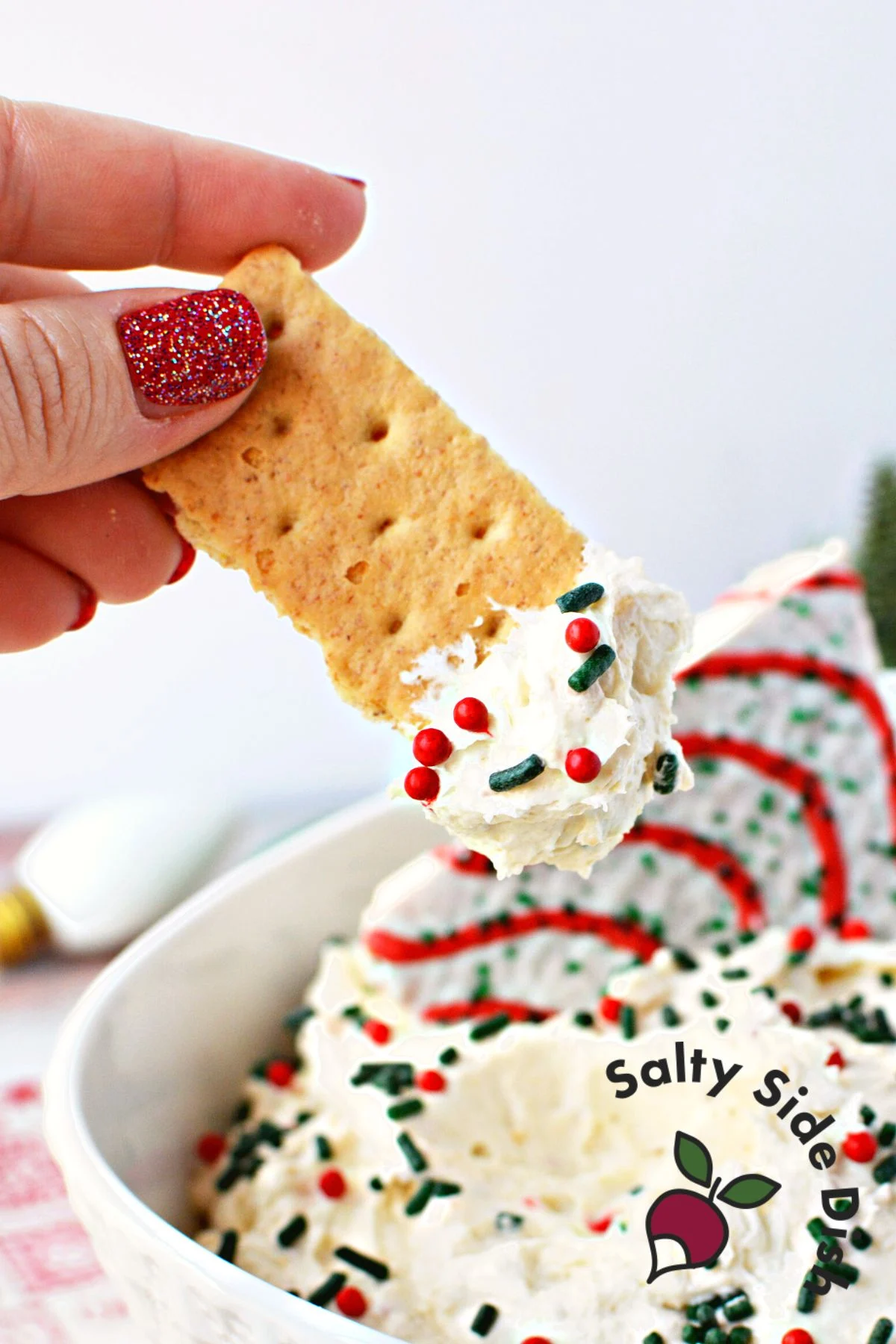 graham cracker with fluffy dip on it.