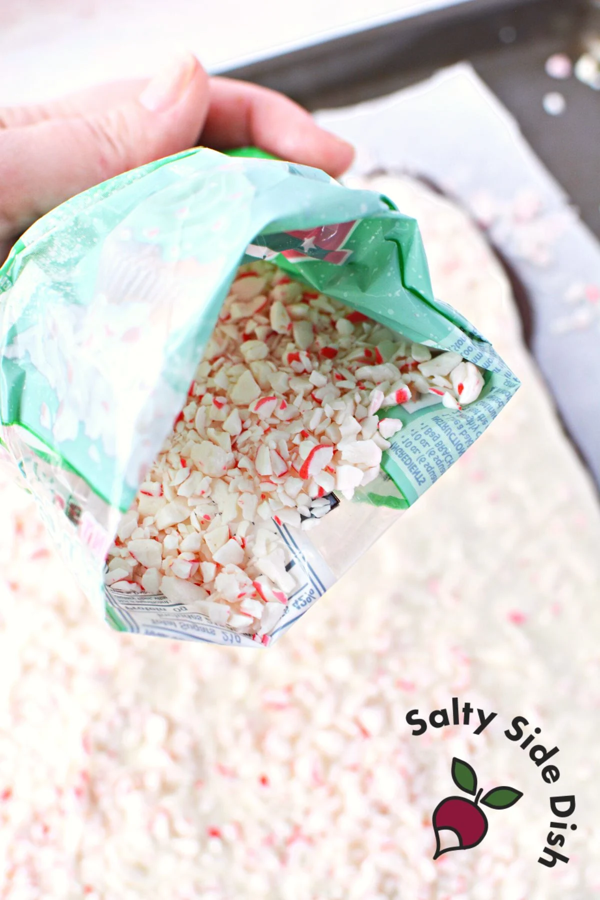 peppermint candies in a bag already crushed.