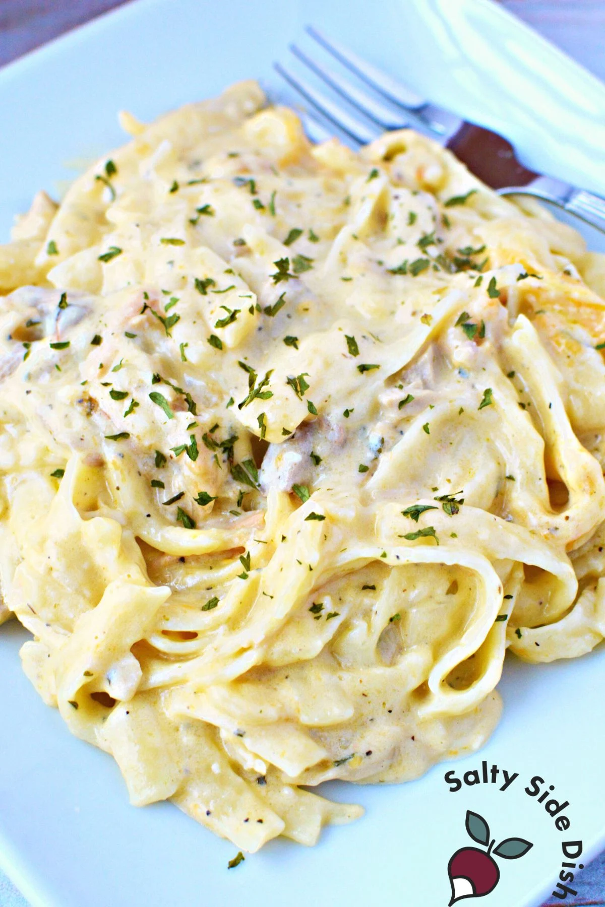chicken tetrazzini on a plate.