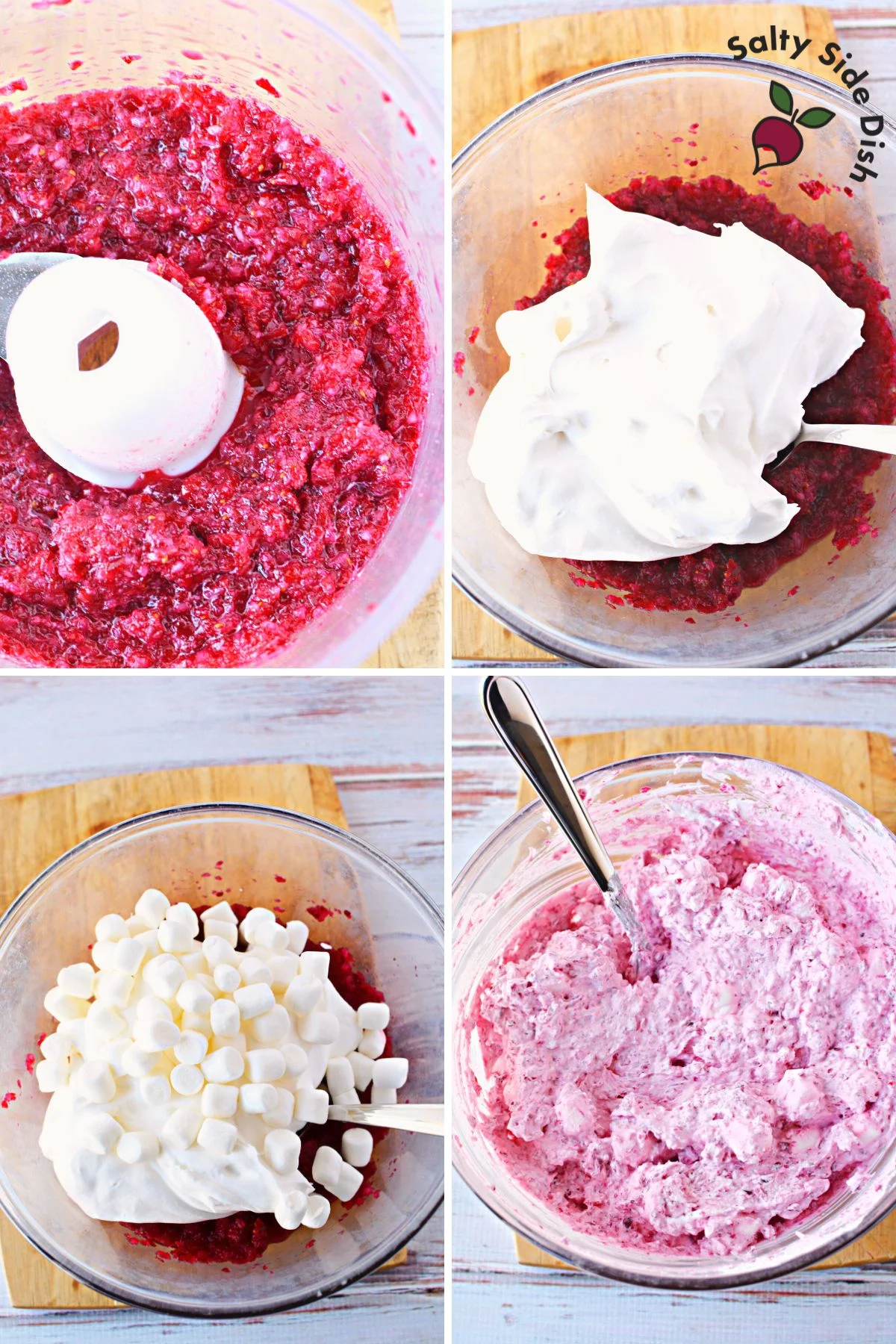 adding marshmallows and cool whip to bowl together.