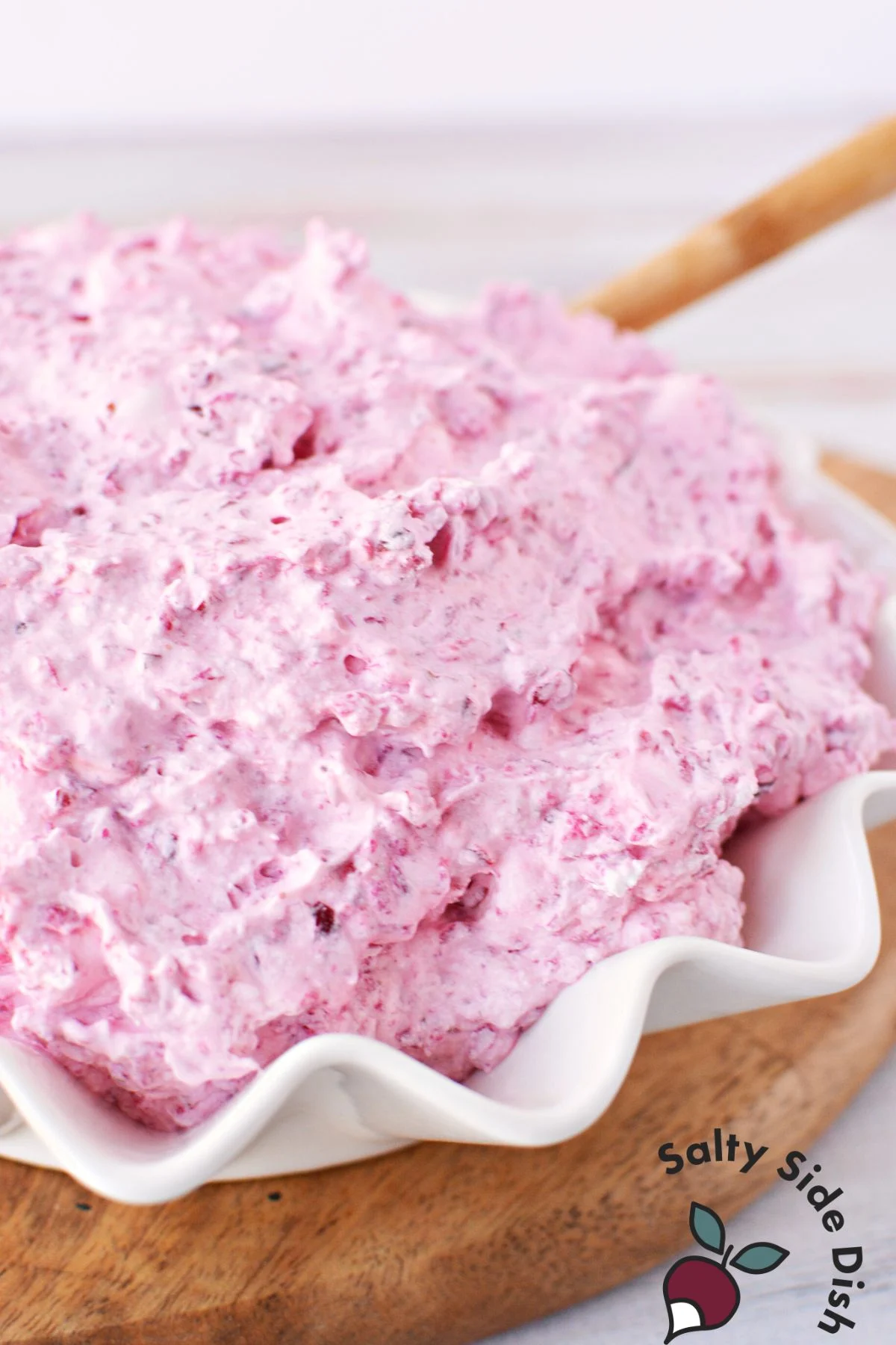 big bowl of the best cranberry marshmallow fluff.