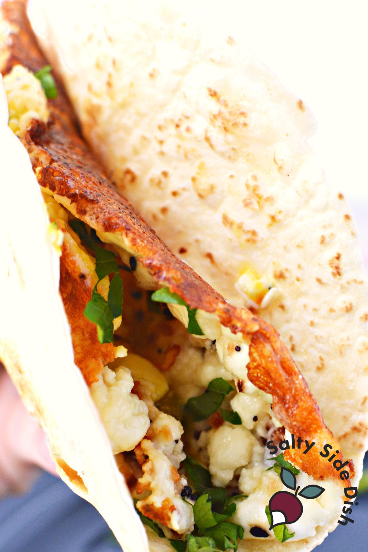 super crispy feta eggs wrapped up in a tortilla.