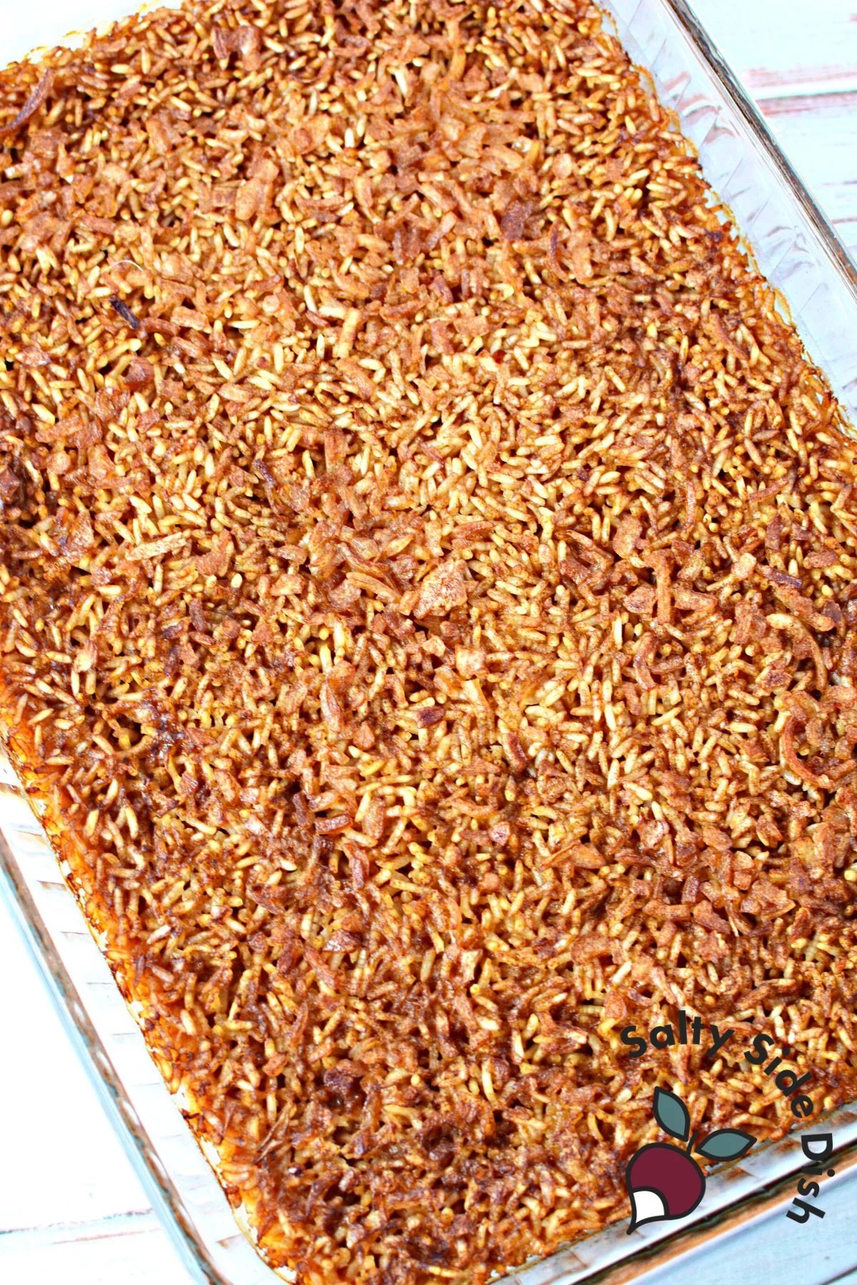 easy fried rice in a casserole dish.