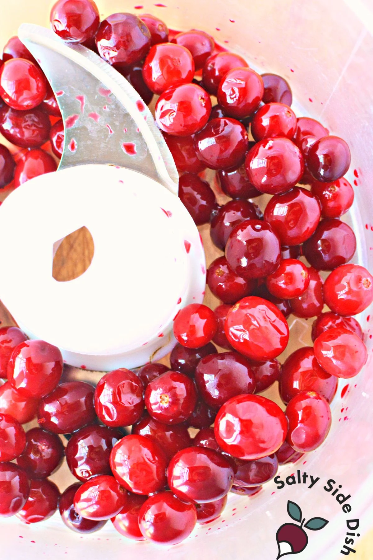 adding cranberries into a food processor.