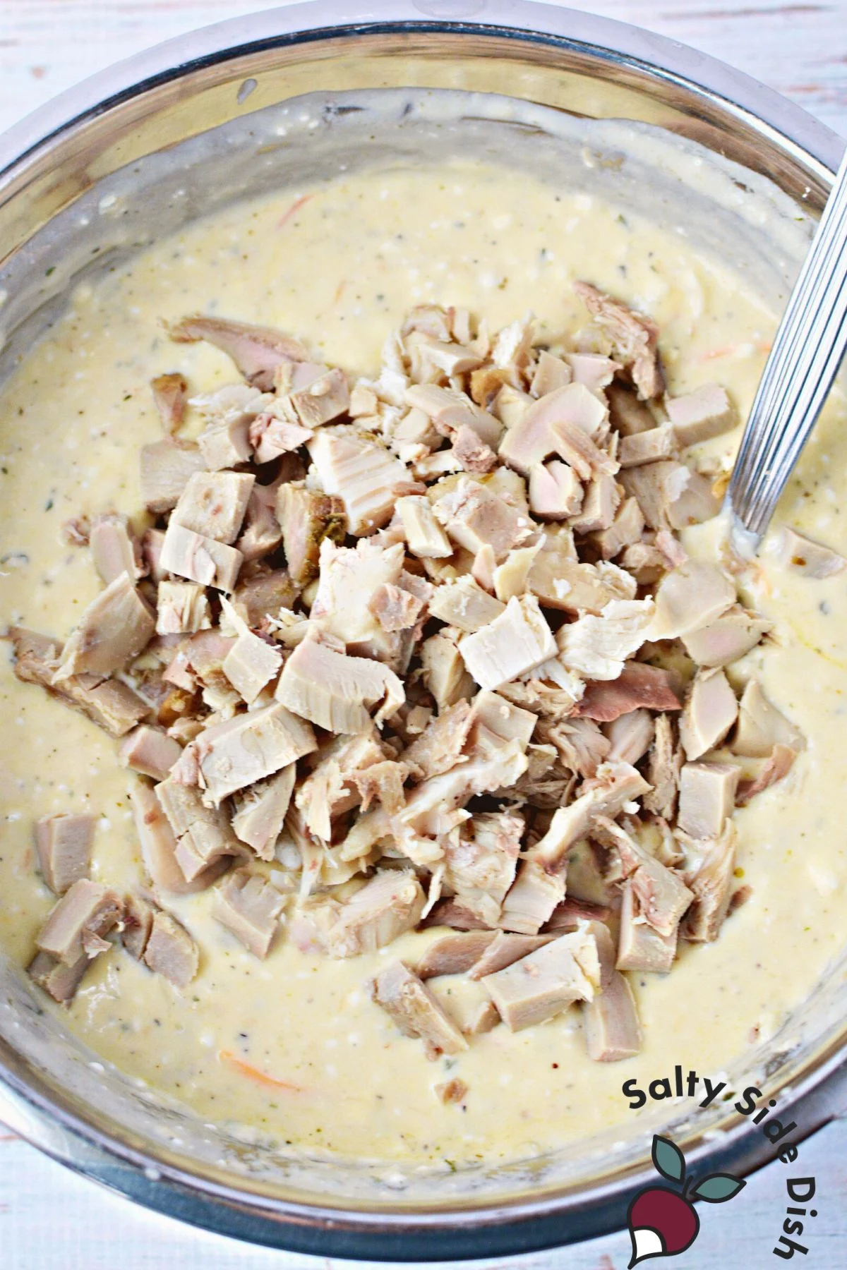 add chicken pieces to cream cheese mixture.