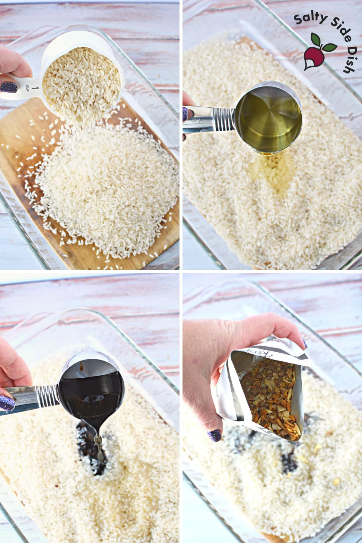 adding rice to the oven.