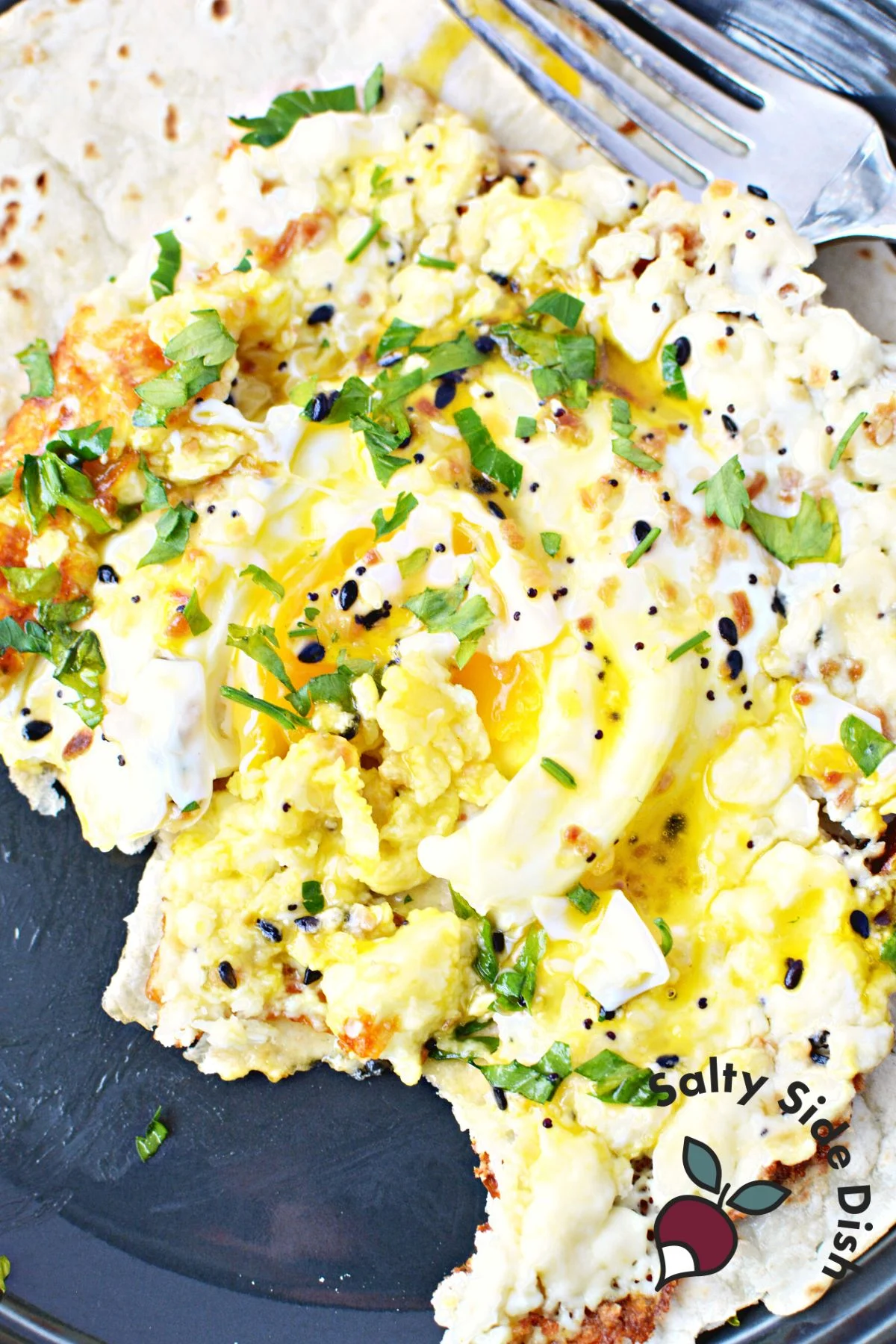 feta fried eggs in a tortilla.