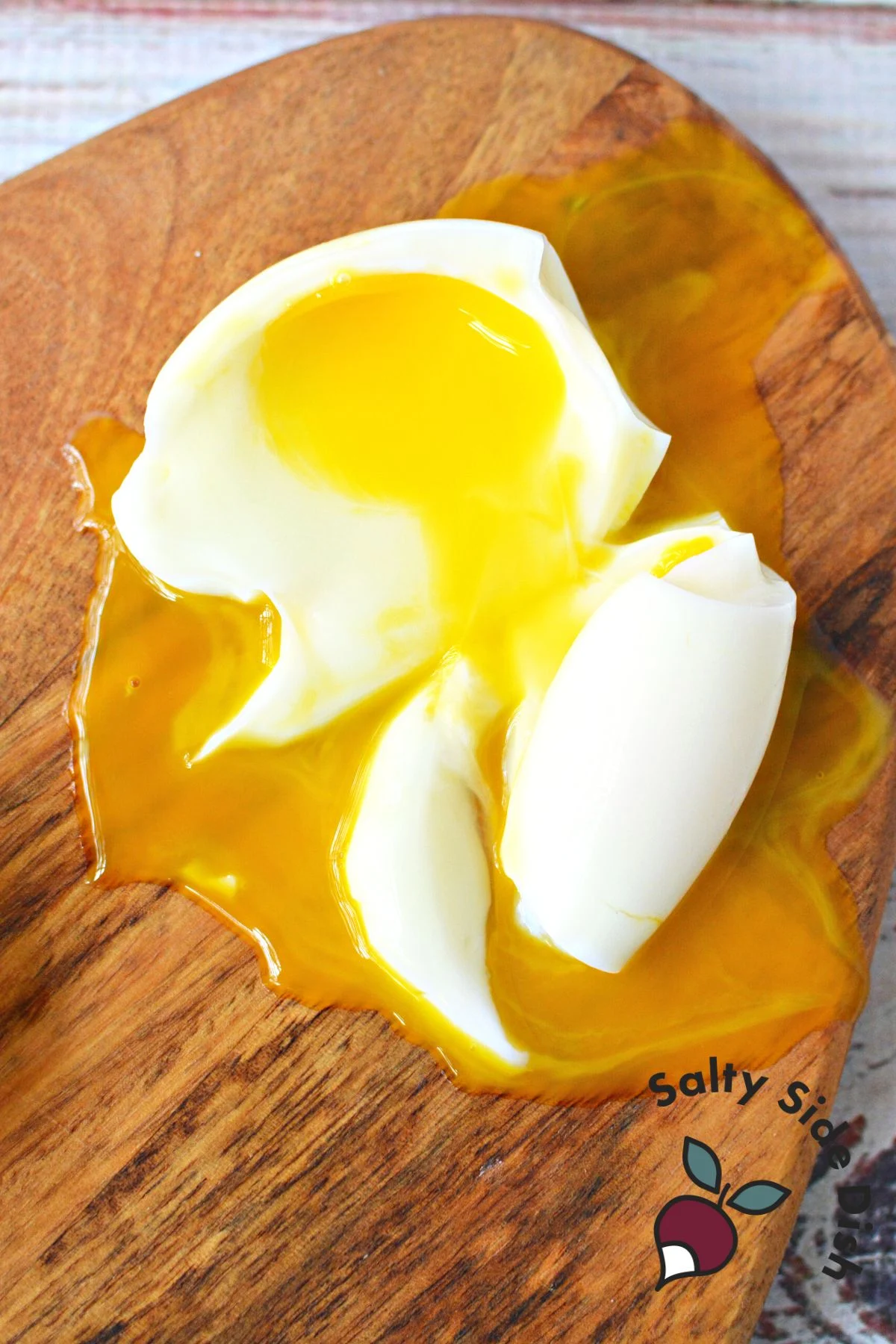 A sliced soft-set egg with a runny yolk.