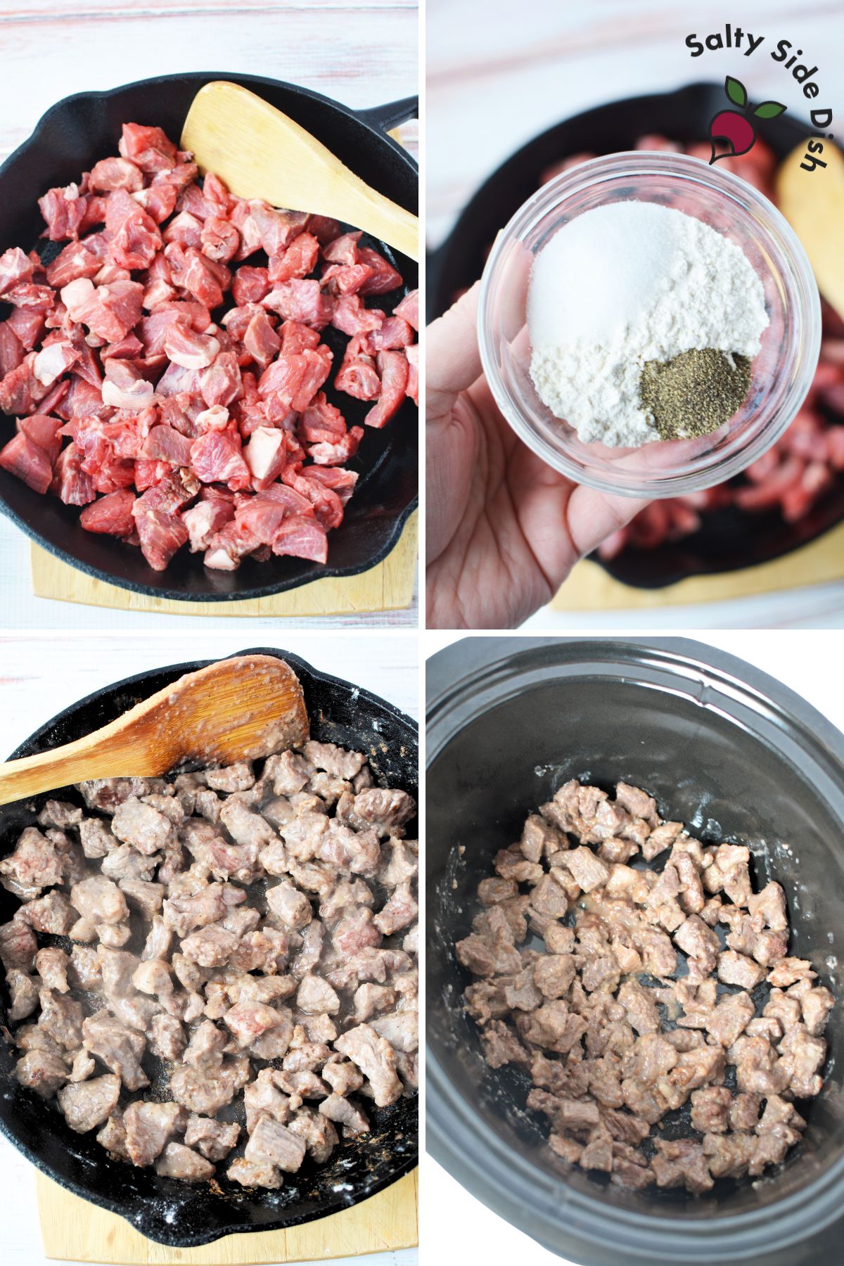 cooking beef stew in a cast iron pan and place in a crockpot.