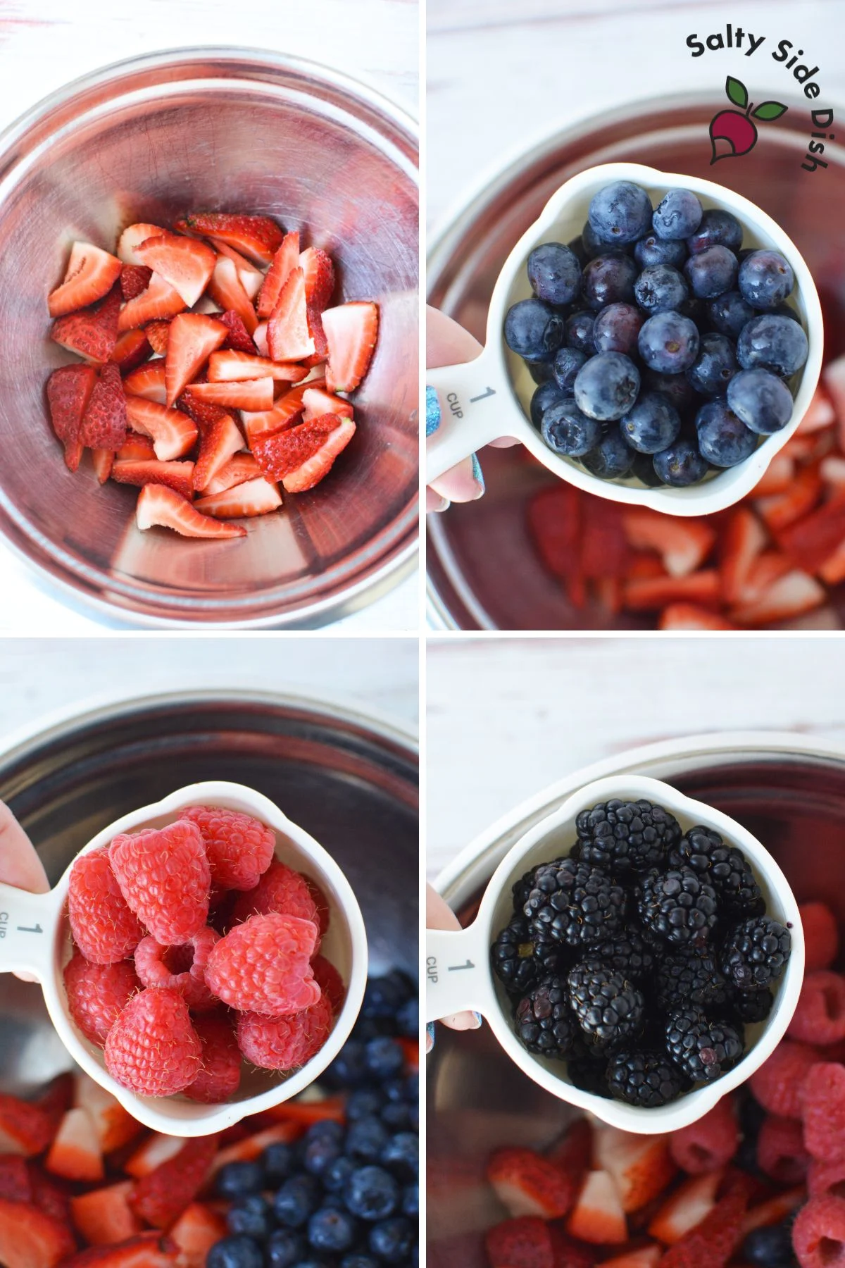 berries in measuring cups.
