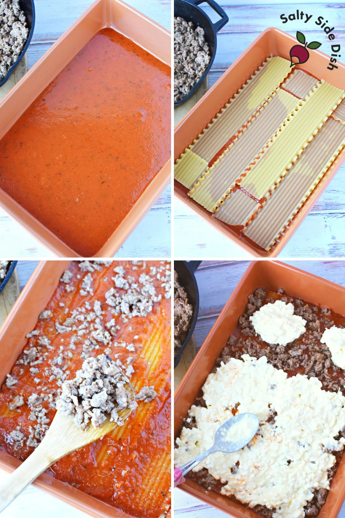 showing how to layer lasagna noodles.