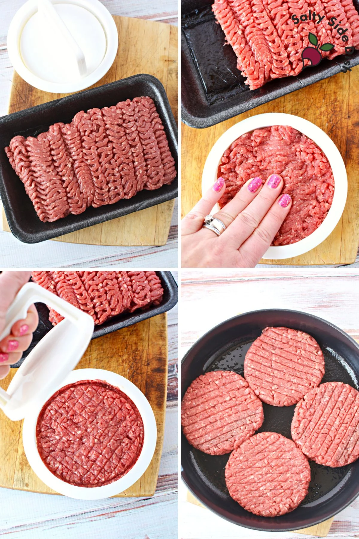 burgers in a cast iron pan.