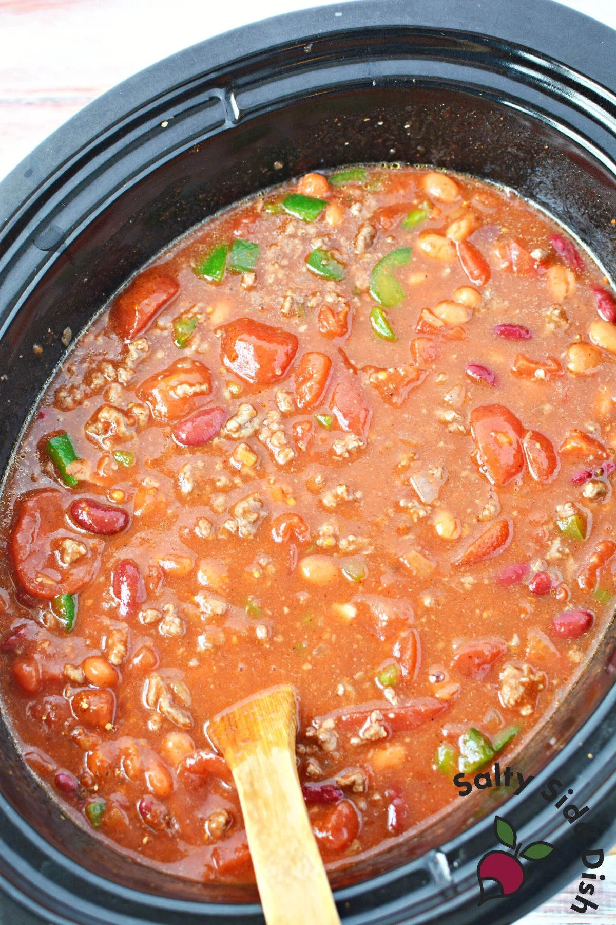 chili in a crockpot.