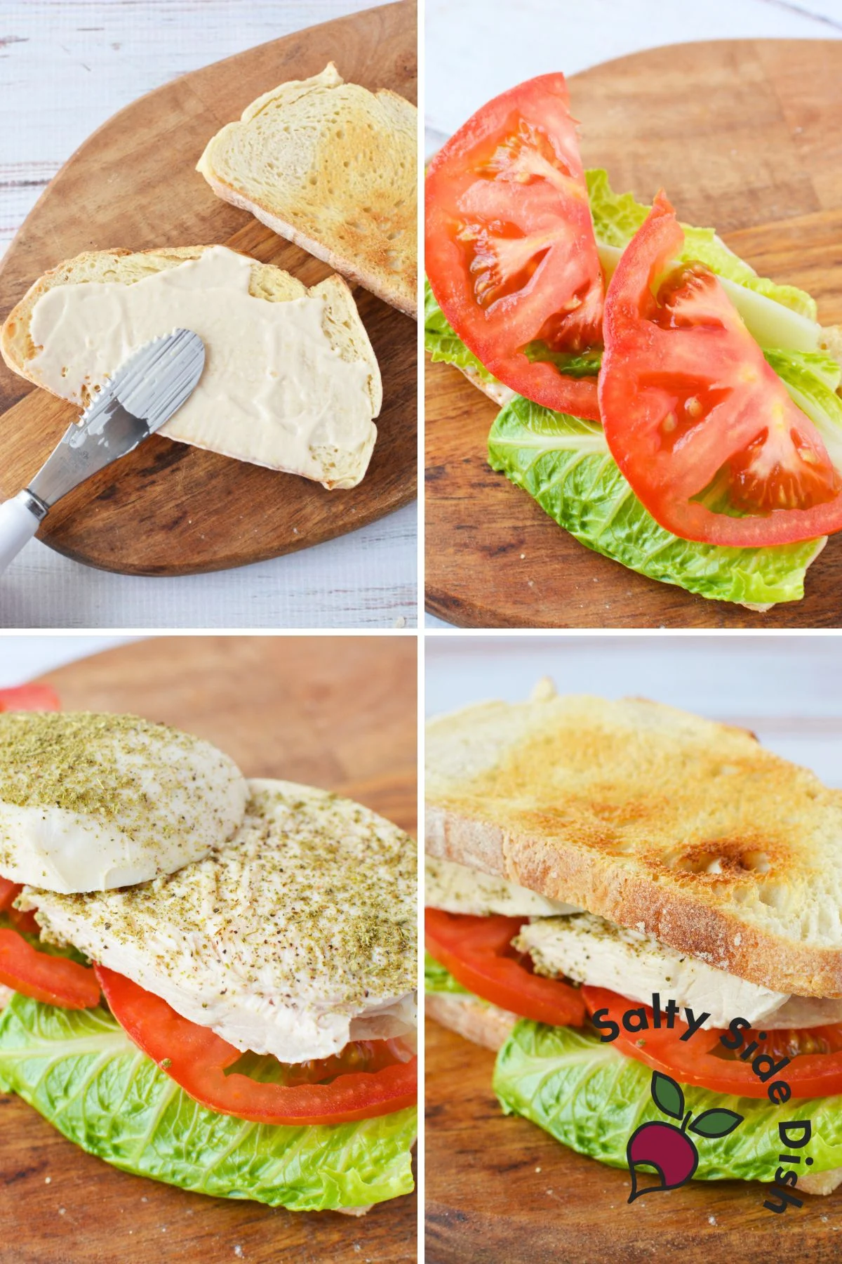 Chicken fillet sandwich with lettuce and tomato on Italian bread.