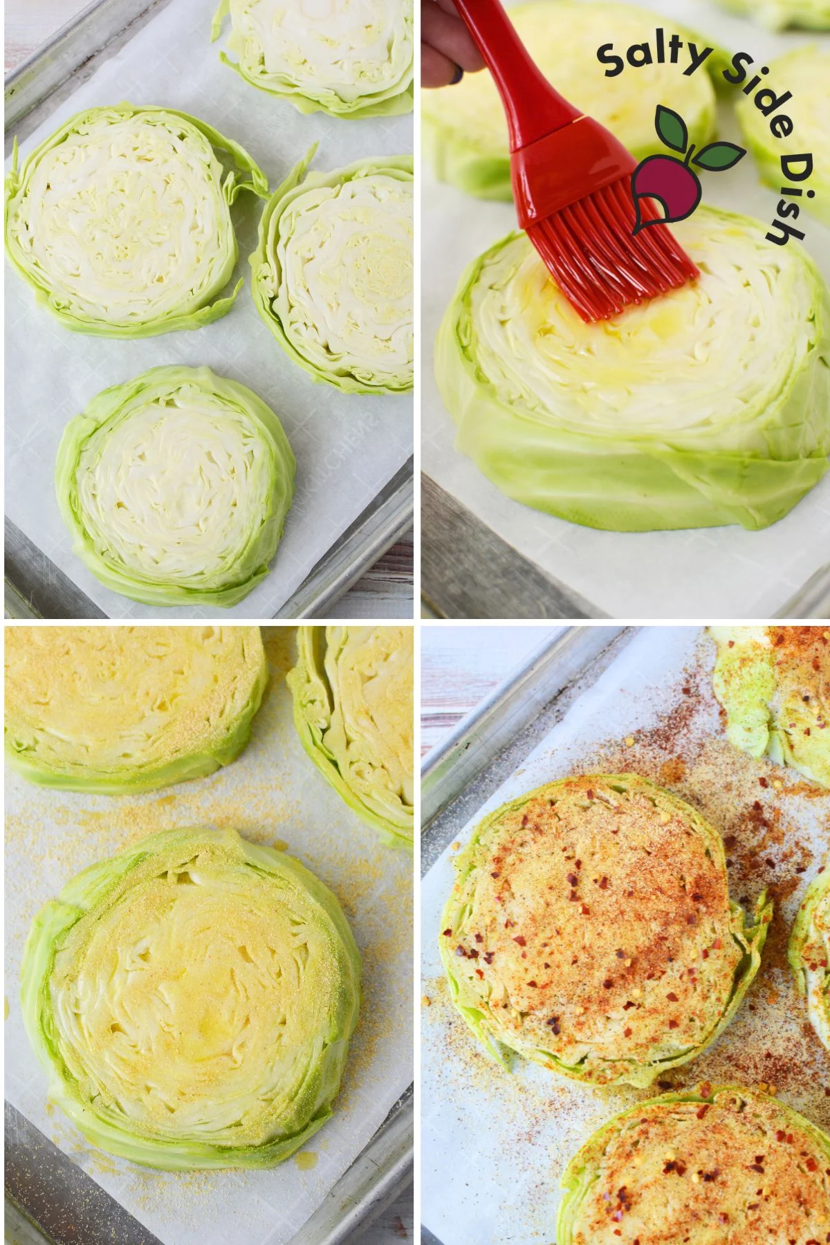Cabbage steaks brushed with olive oil and seasoning