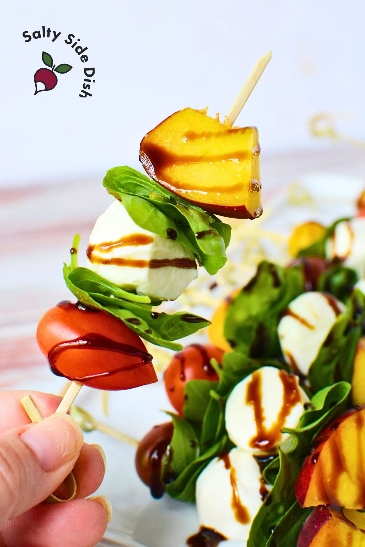 peach skewers are a great and easy delicious appetizer for party platters.
