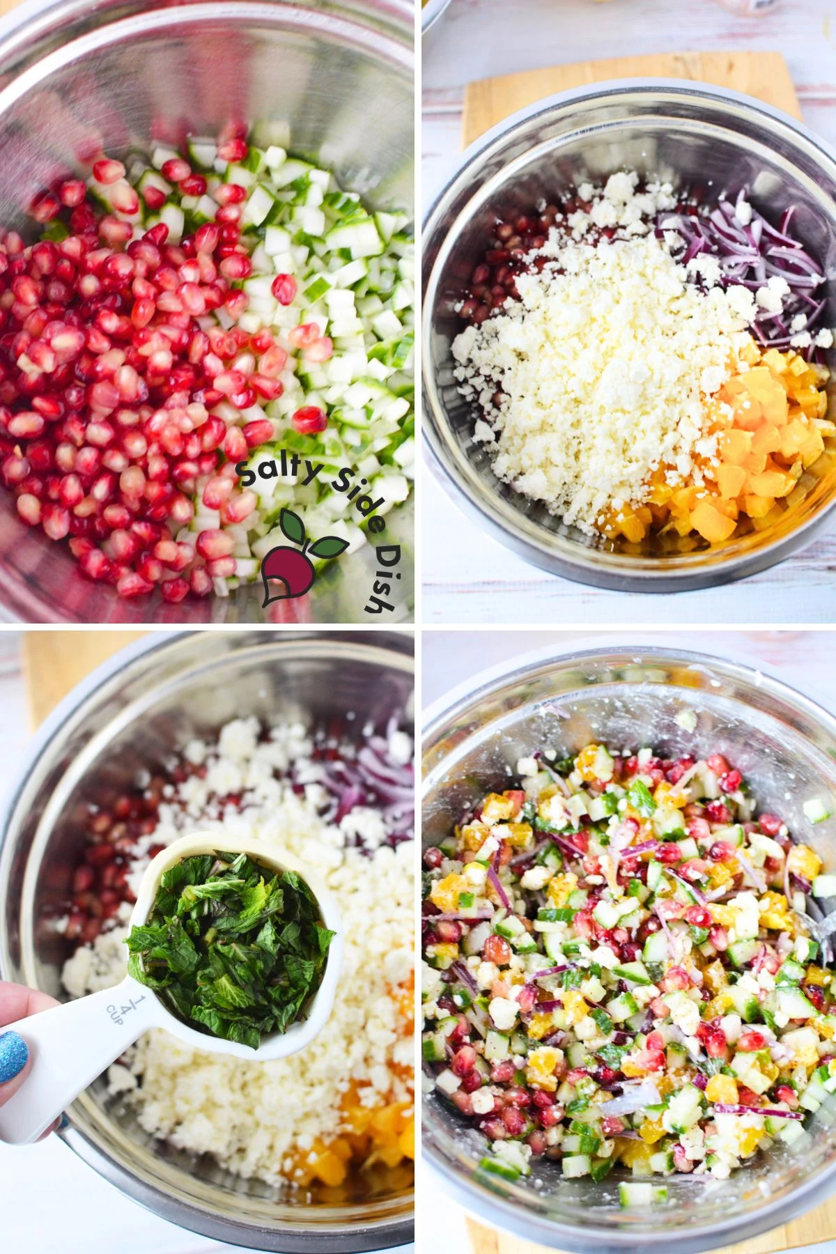 this finely chopped salad adds all ingredients in a mixing bowl and its a great summer side dish.
