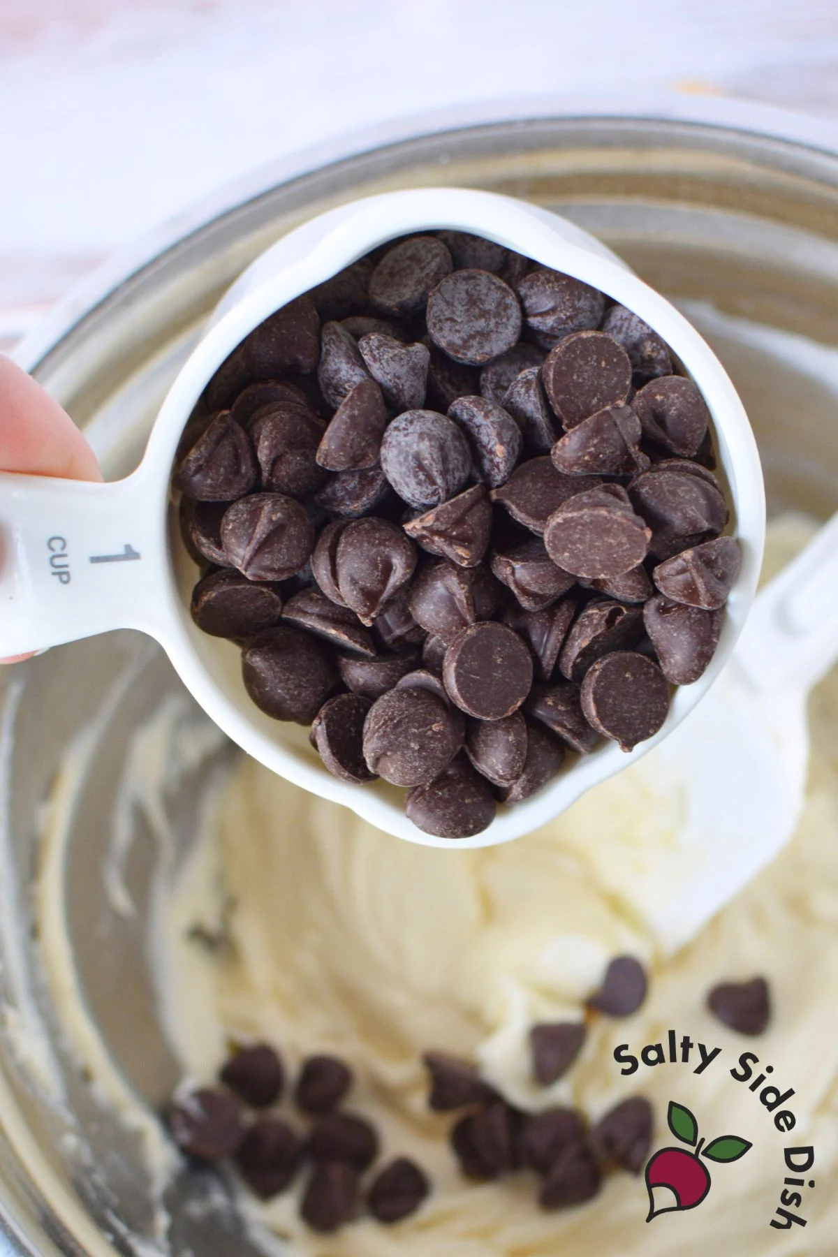 mixed in chocolate cake with chocolate chips.