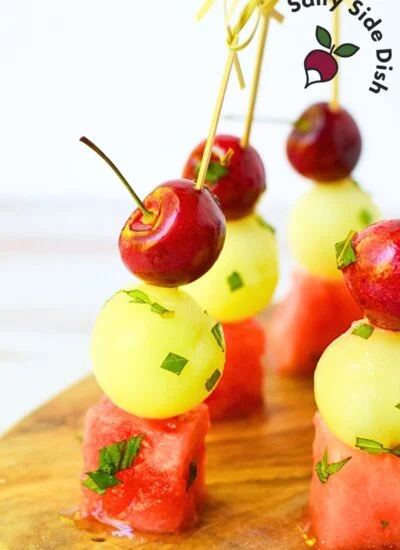 Colorful fruit skewers ready to serve