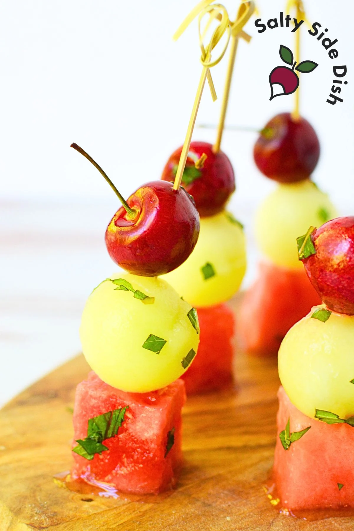 Colorful fruit skewers ready to serve