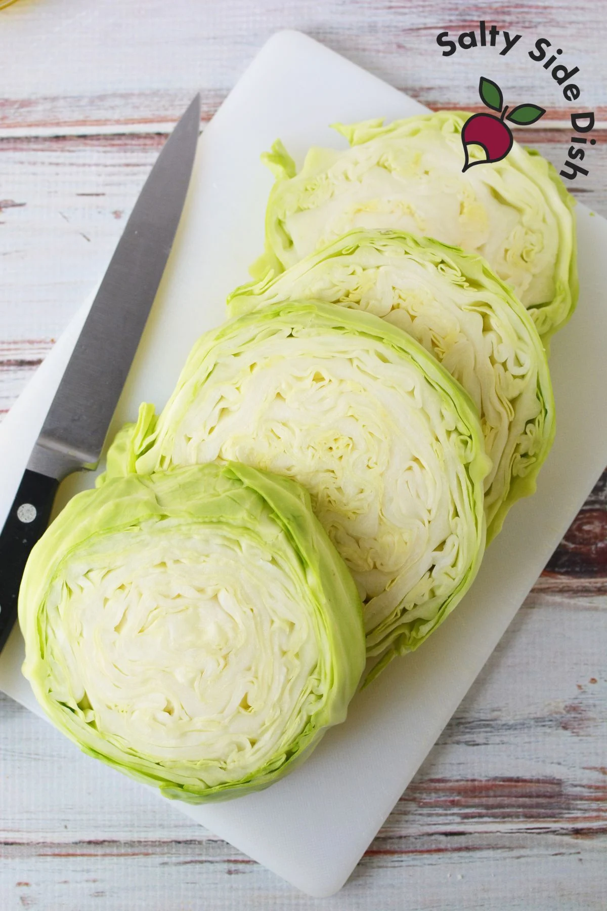 Sliced cabbage steaks ready for roasting
