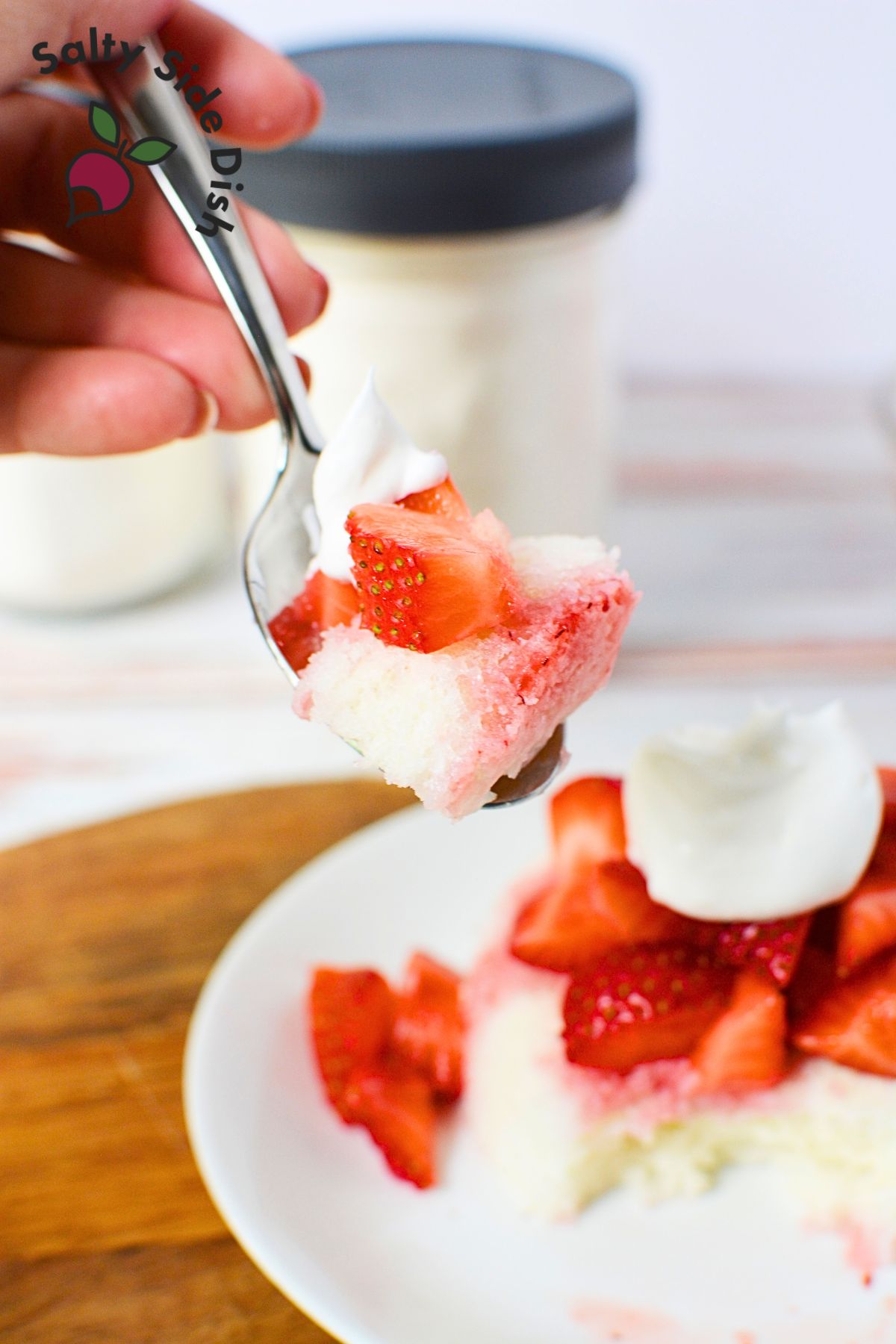 strawberry shortcake on a fork.