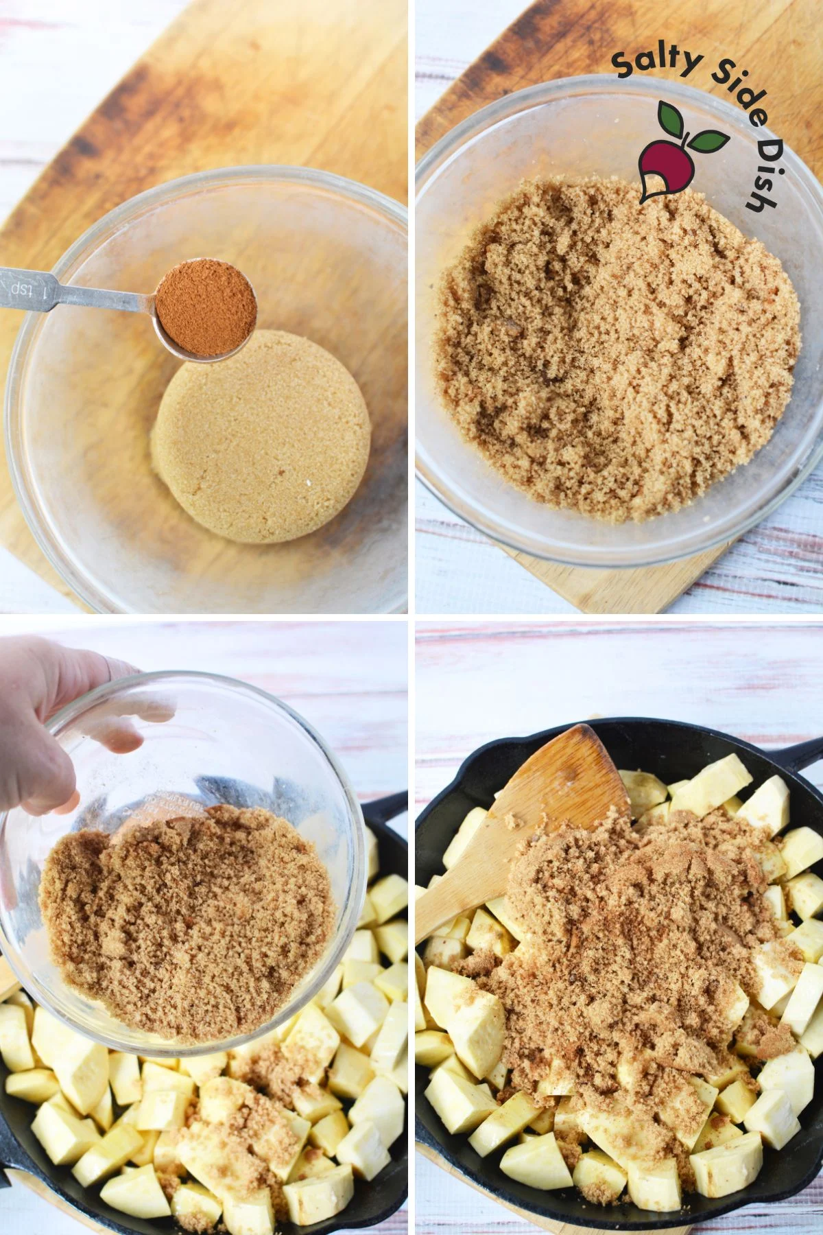 mixing up sugar and cinnamon for candied topping.