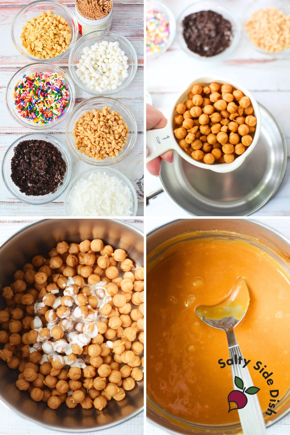 Step-by-step process of making caramel apple grapes.